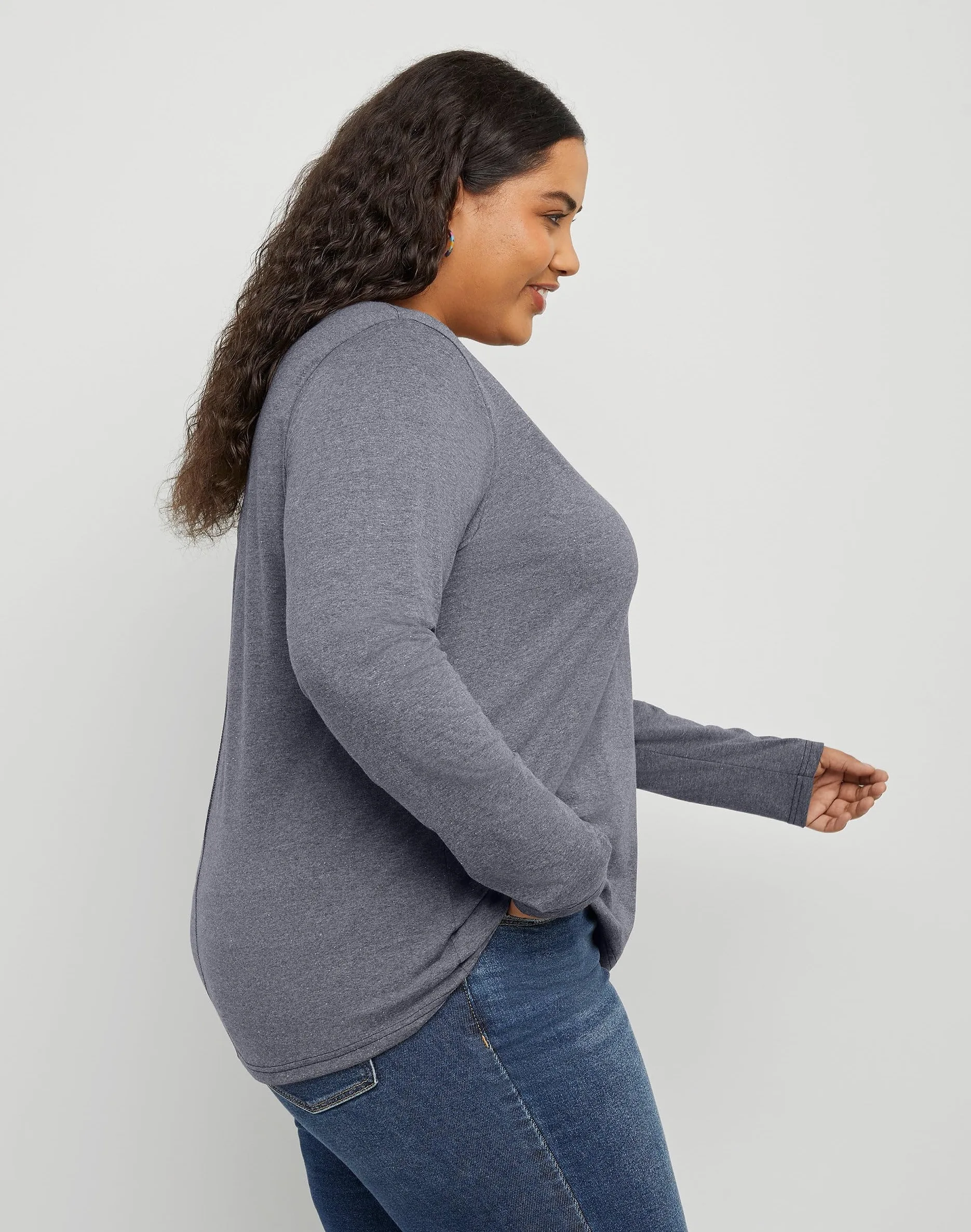 Hanes Originals Tri-Blend Long-Sleeve T-Shirt, Crewneck tee For Women, Relaxed Fit, Plus Sizes Camisa Mujer