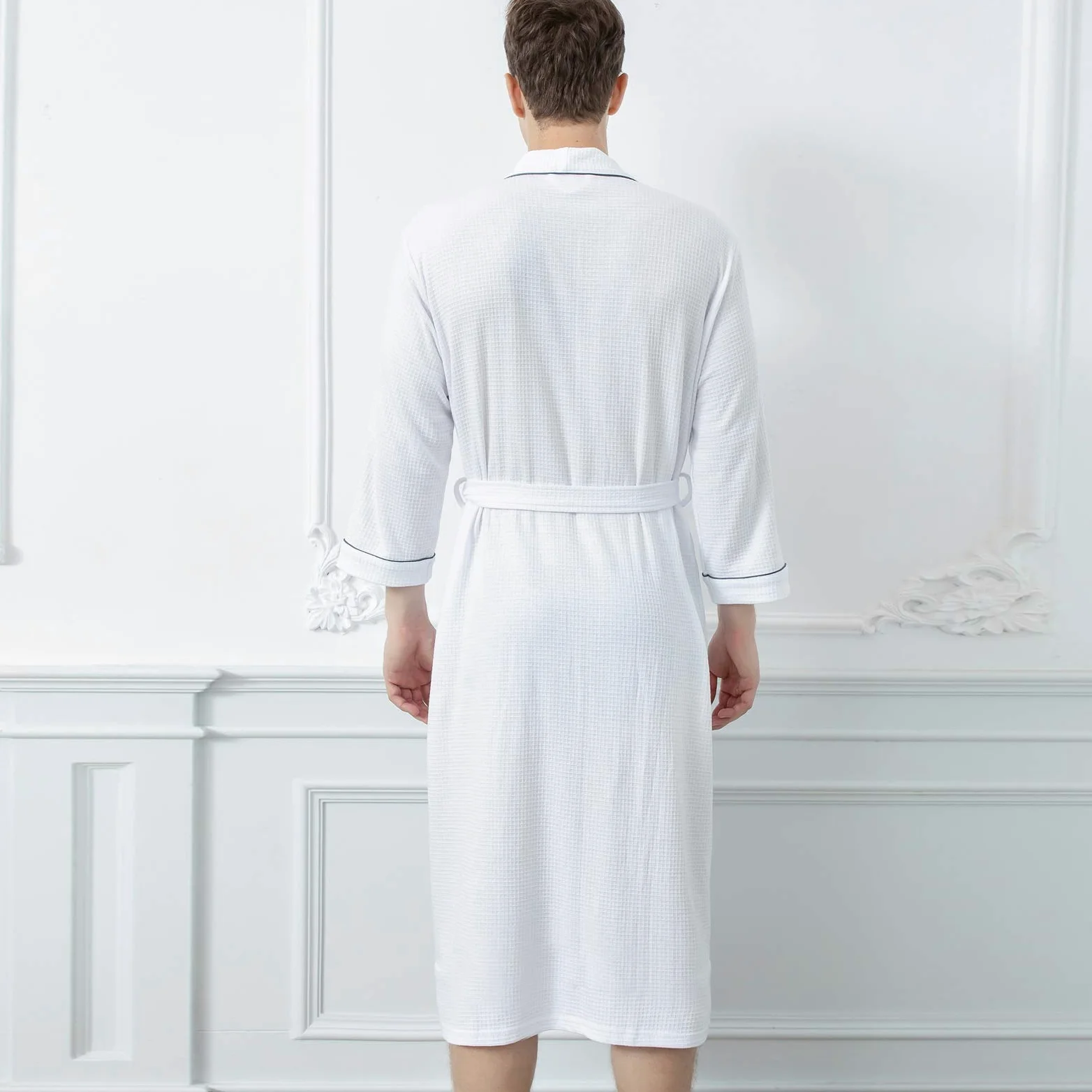 Albornoz de algodón de punto, kimono largo, con bolsillos para hombres y mujeres, spa y piscina de hotel