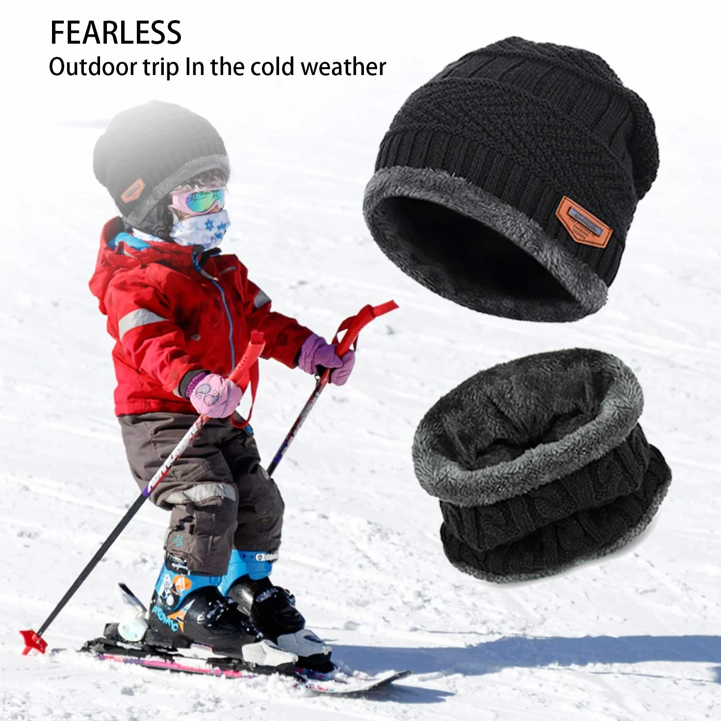 Conjunto de Bufanda Guantes y Gorro de Punto Invierno para Niños 2/3 Piezas Gorro Grueso Suave Cálido Esquí Forro Polar Niñas
