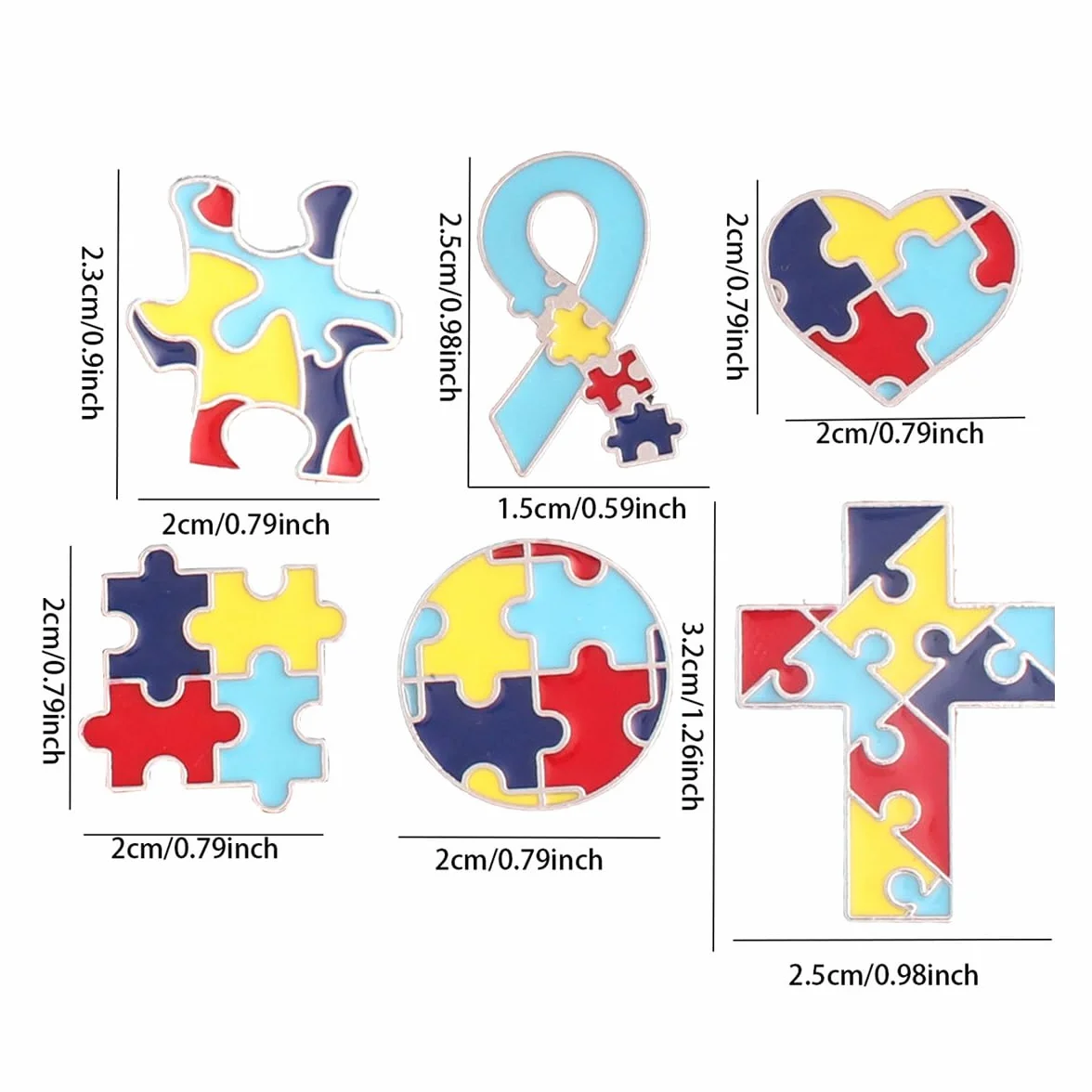 Pines de concienciación sobre el autismo, 5 piezas de rompecabezas, insignias de metal multicolores para ropa