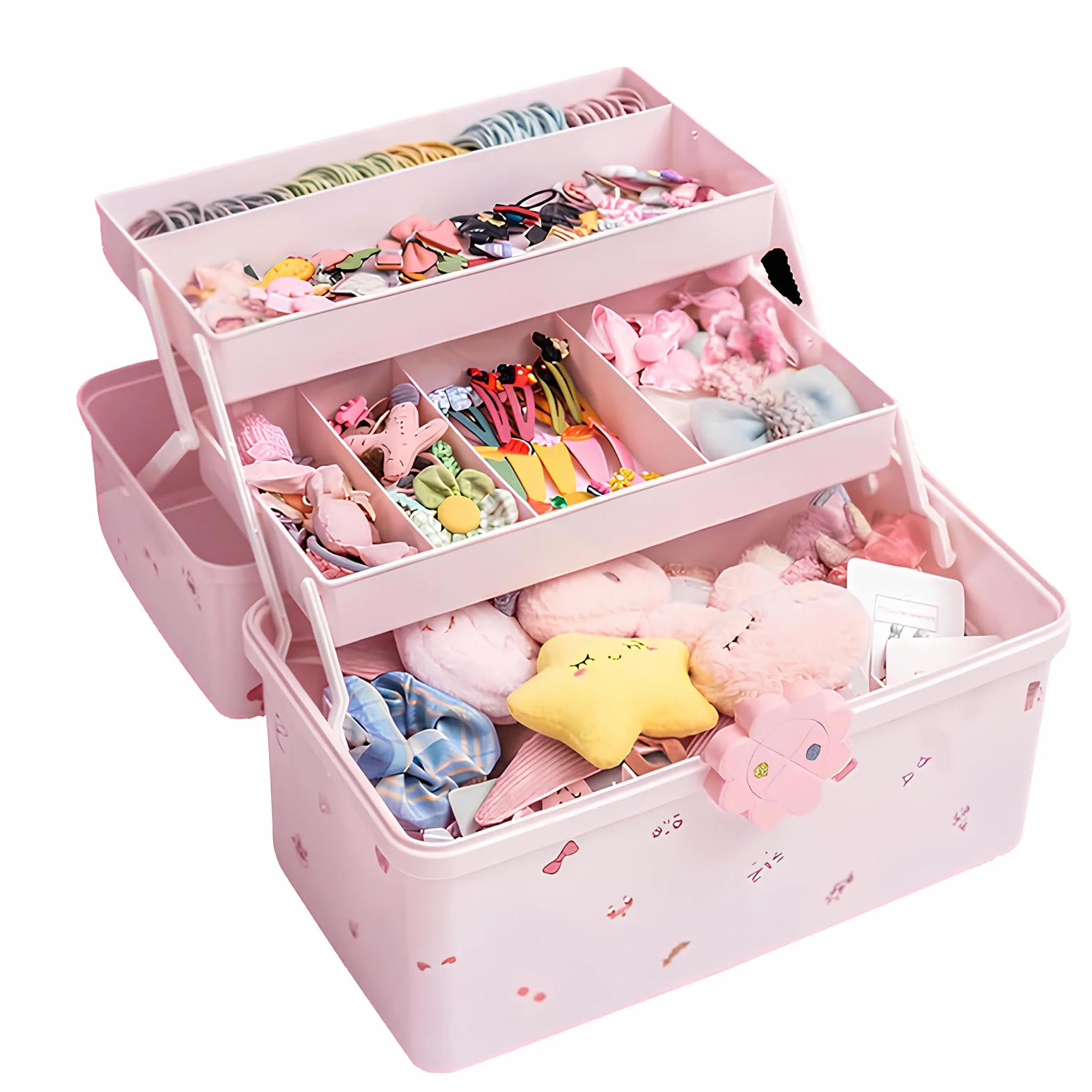 Caja de Almacenamiento Rosa para Accesorios de Cabello - Organizador