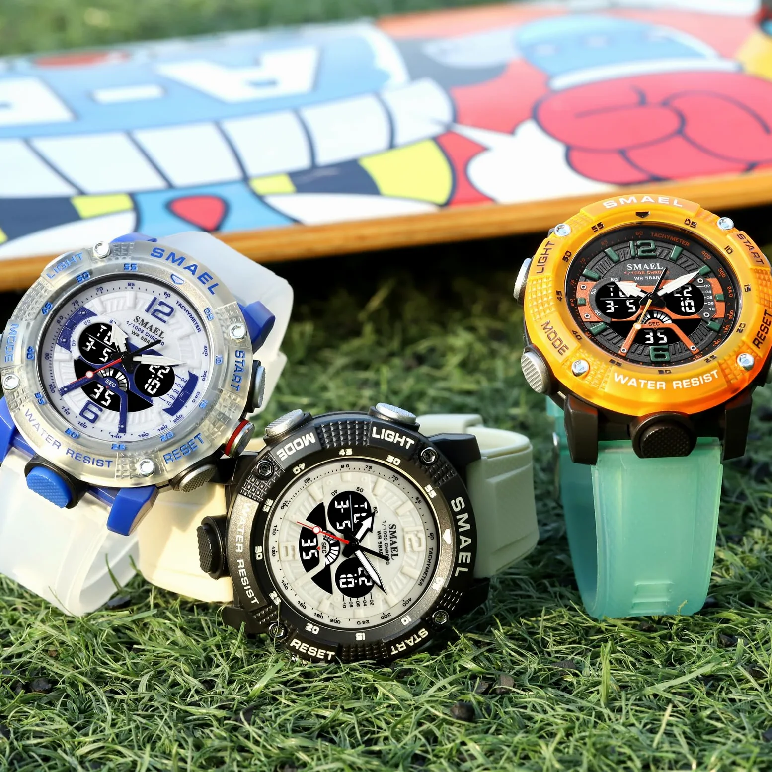 MASTOP Relojes de esfera grande para hombre, 5 ATM, para deportes al aire libre, militar, digital, transparente, multifunción, resistente al agua, con alarma, cronómetro, LED, resistente, para