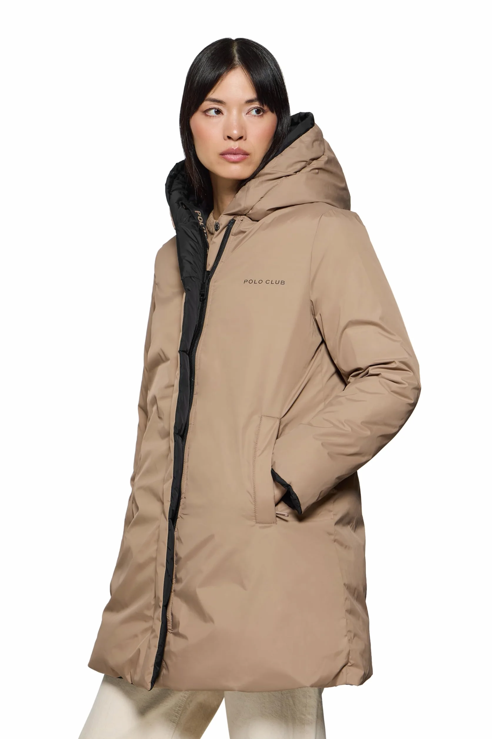 Polo Club Abrigo Reversible Mujer Capucha Fija Chaqueta Invierno