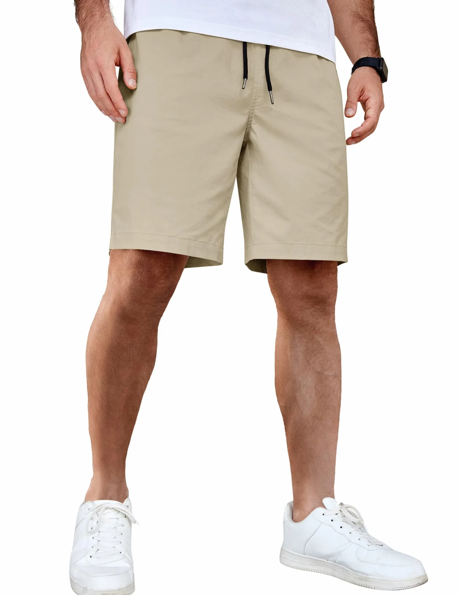 COOFANDY Pantalones Cortos Casuales de Algodón Chinos Verano Cintura Elástica con Bolsillos
