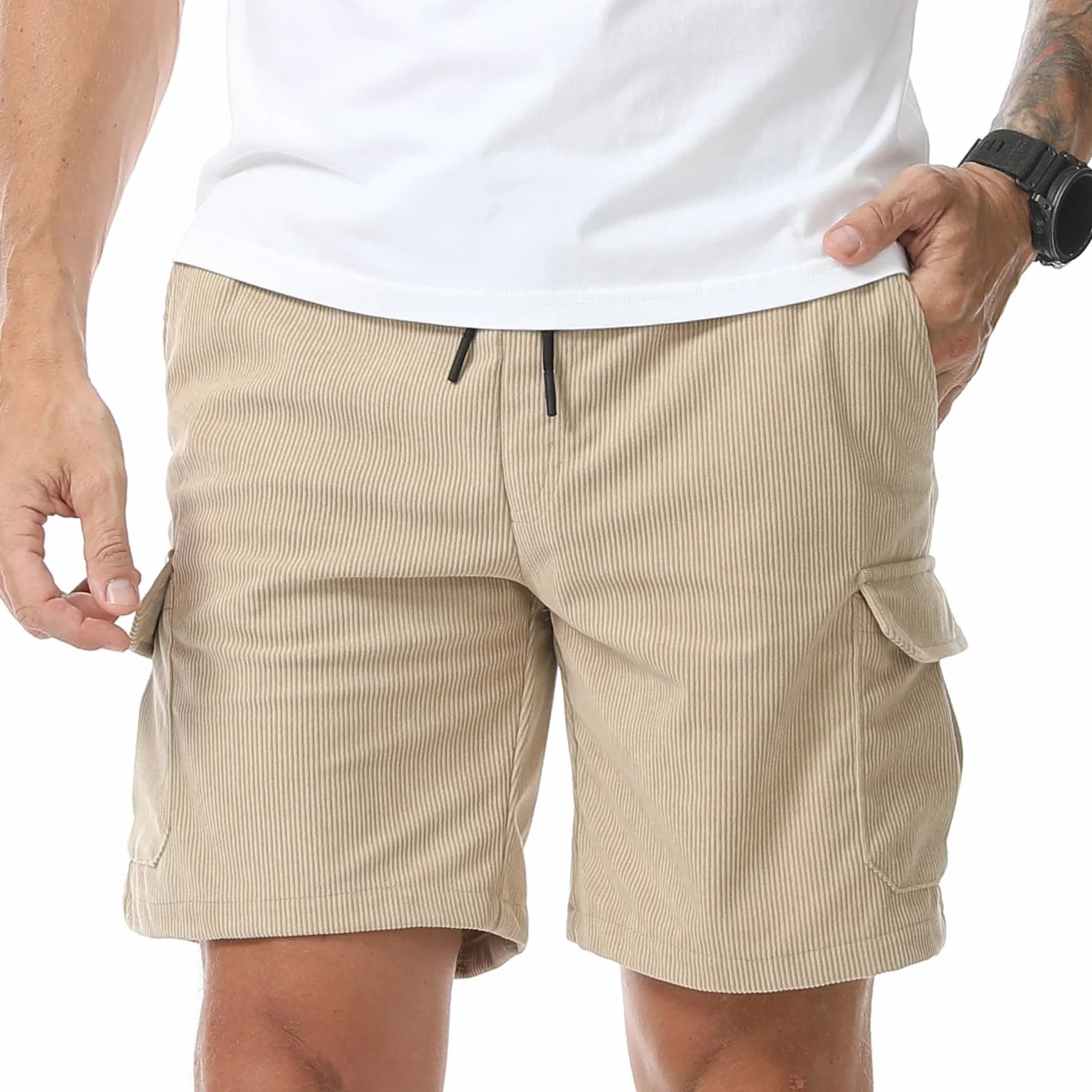 Pantalones Cortos de Pana Cargo Hombre Bermuda con Bolsillos
