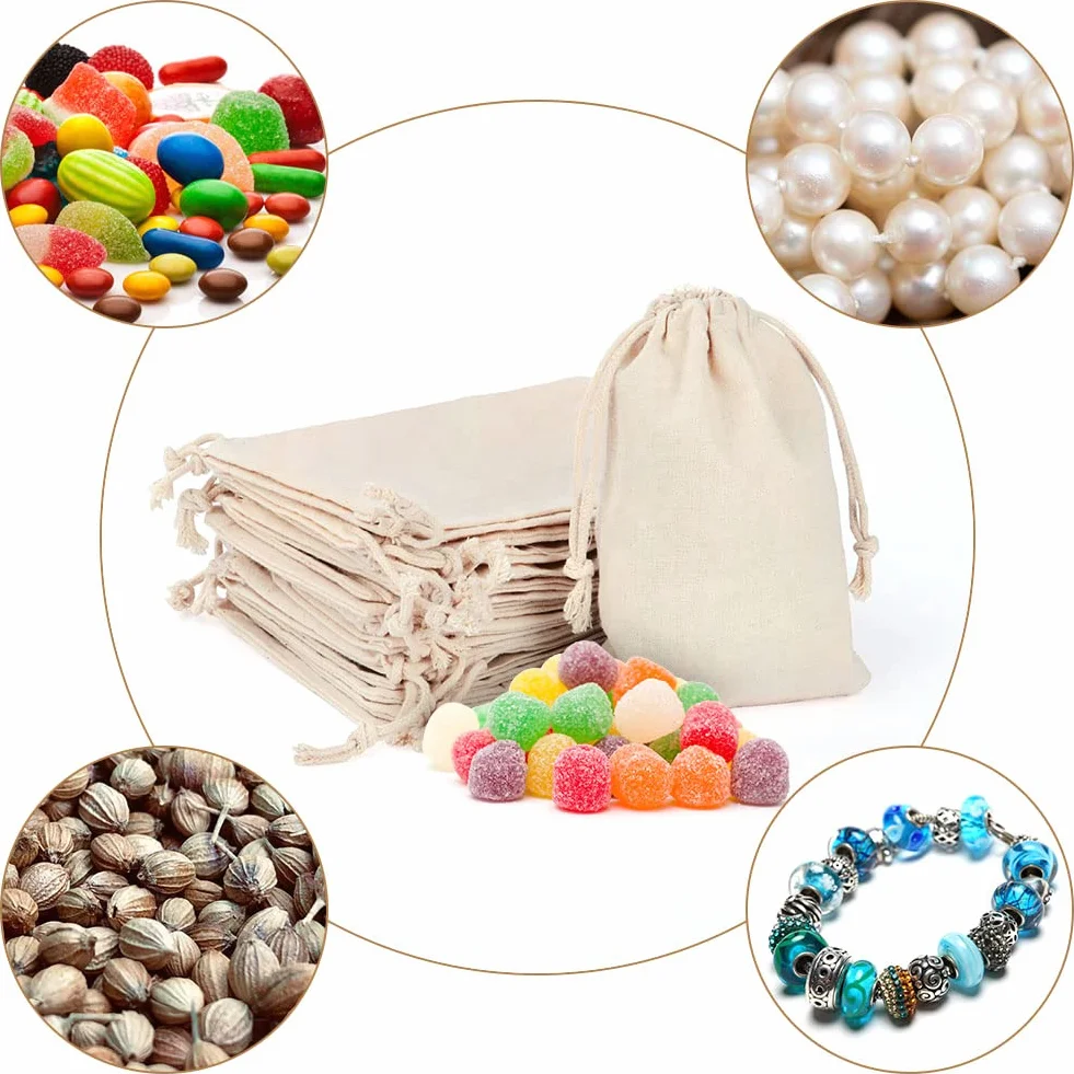 Aucuu 25PCS Bolsas de Algodón, 10 x 15 cm, Sacos de Caramelos, Mini Bolsas de Dinero, Bolsas de Regalo para Fiestas de Cumpleaños, para Bodas, Navidad