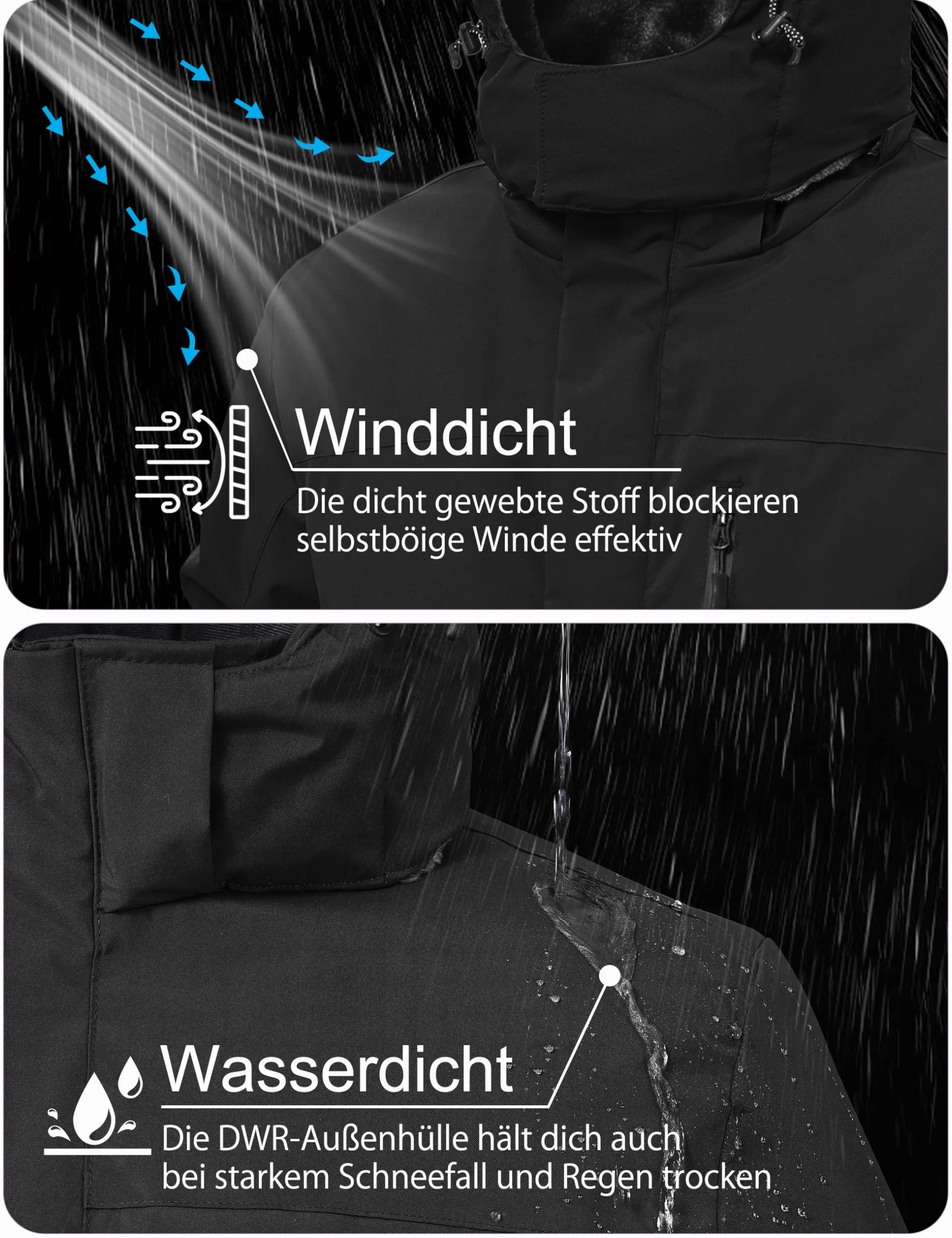Zoofly Chaqueta de Esquí Impermeable Hombre Invierno Abrigo Nieve Snowboard Cazadora con Capucha Desmontable