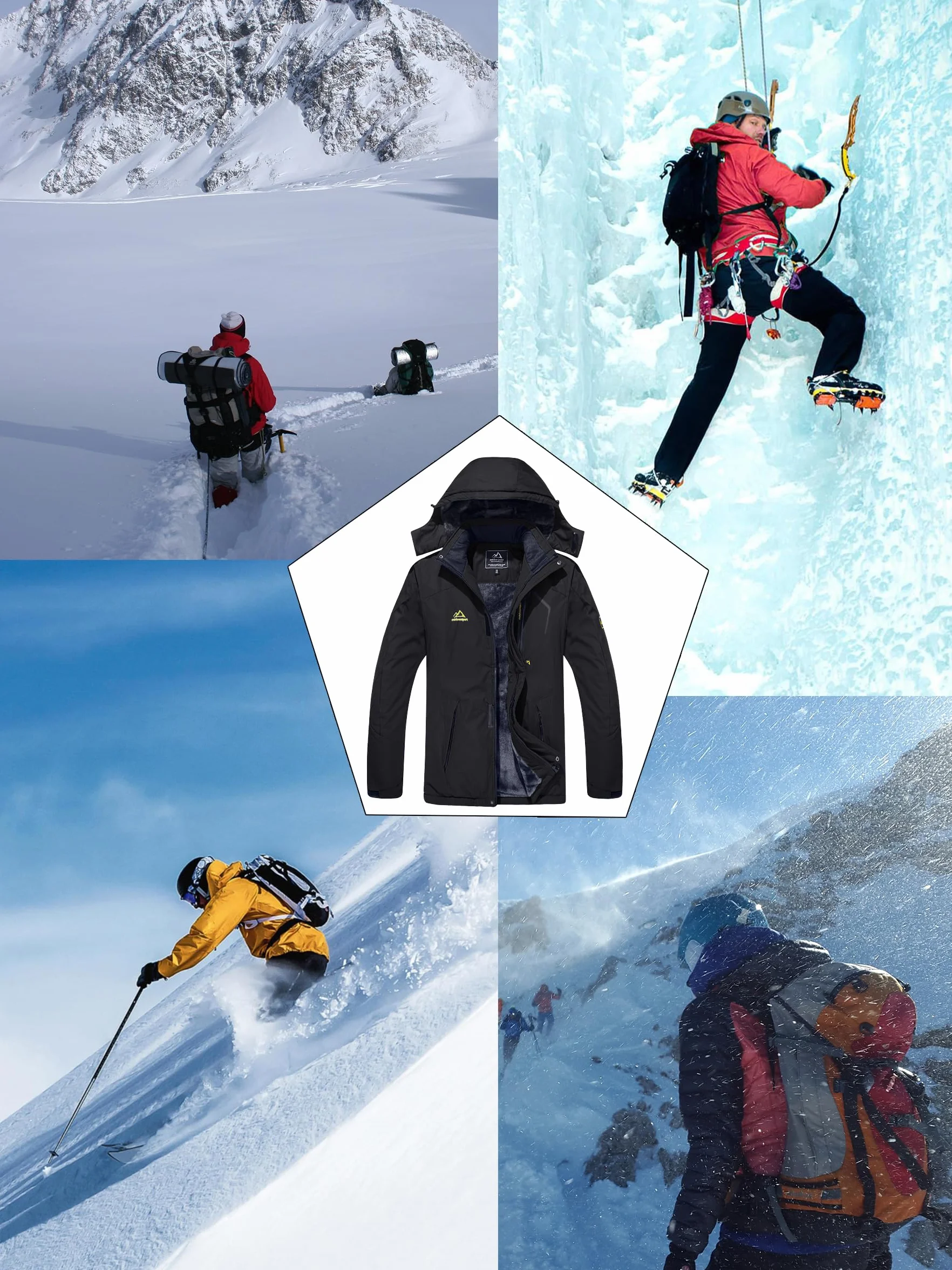 KEFITEVD Chaquetas Impermeables Hombre Lana Invierno Abrigos Térmicos con Capucha Desmontable