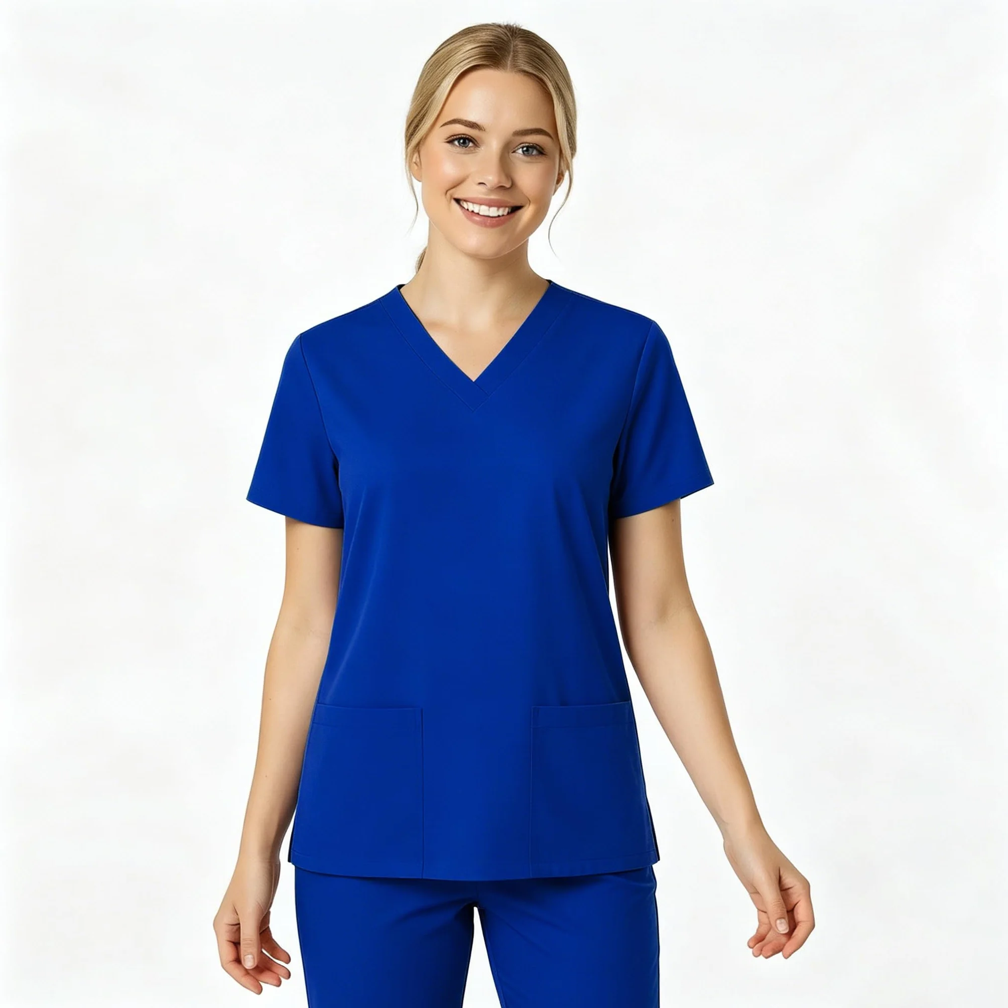 Uniformes médicos para mujer cuello en V manga corta 2 bolsillos Q-DK56