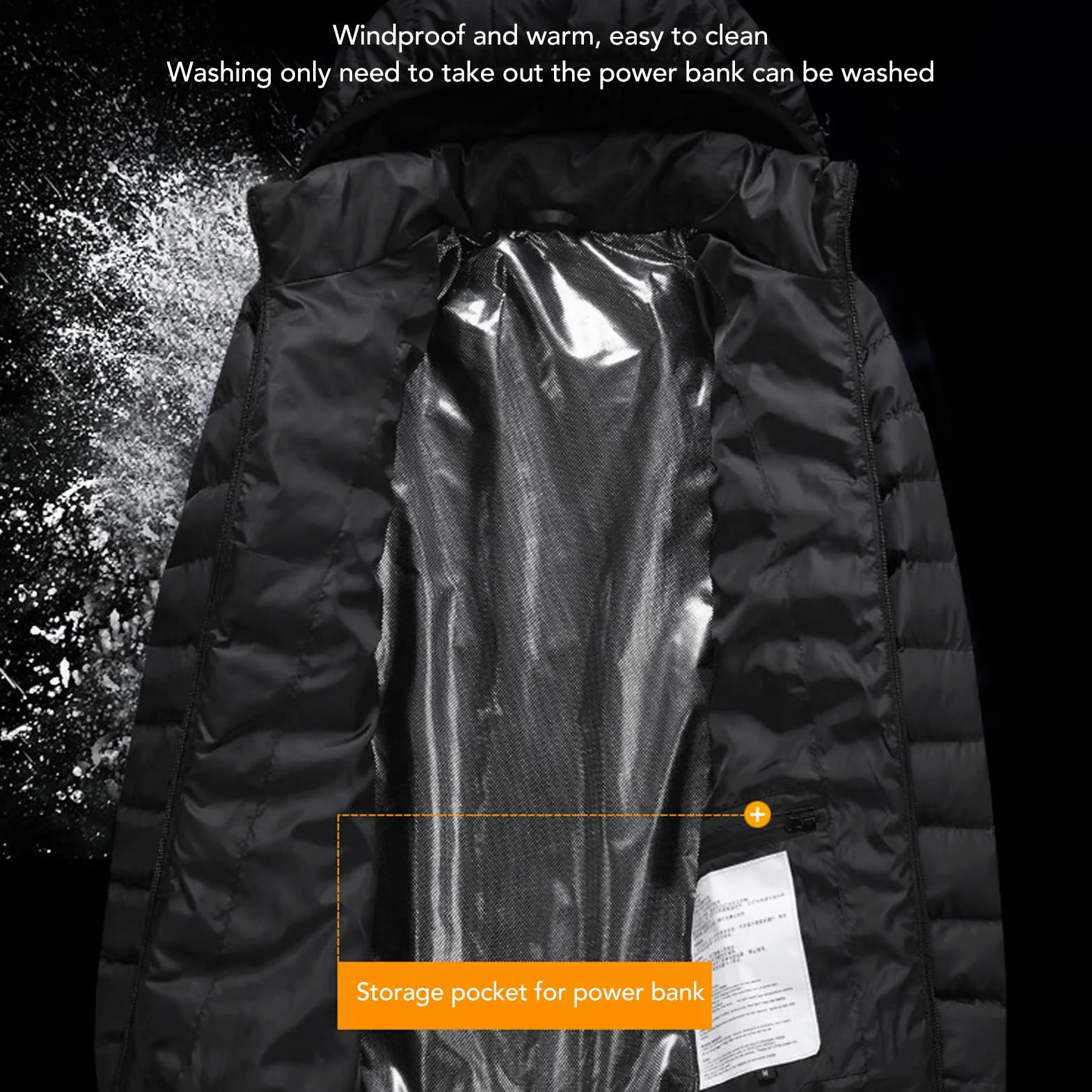 Abrigo de Calefacción Eléctrica Chaqueta Térmica Inteligente Termostático Negro con Capucha para Hombres y Mujeres