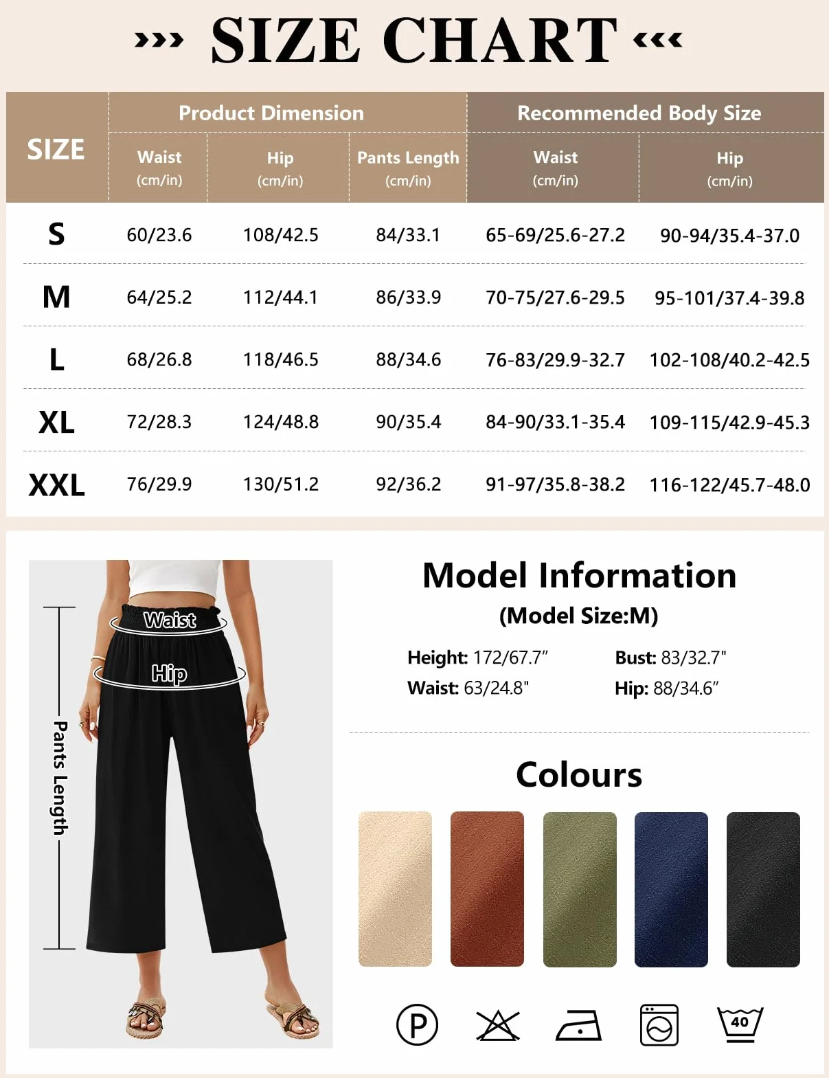 Pantalones Lino Mujer 3/4 Verano Anchos Algodón Alta Cintura Elásticos con Bolsillos