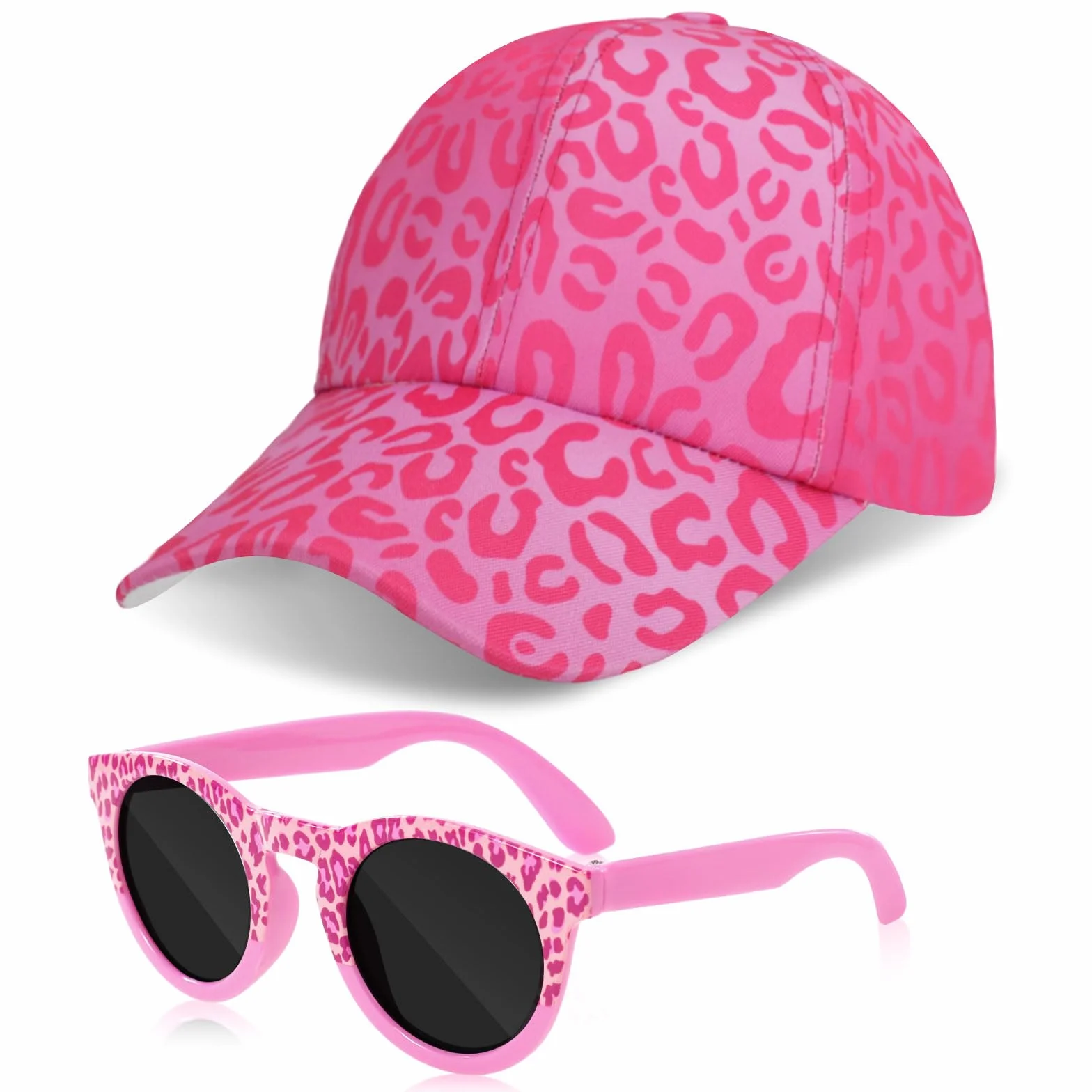 Gorra de Béisbol para Niñas con Gafas de Sol Protección UV Ajustable Estampado de Leopardo Verano 3-10 Años