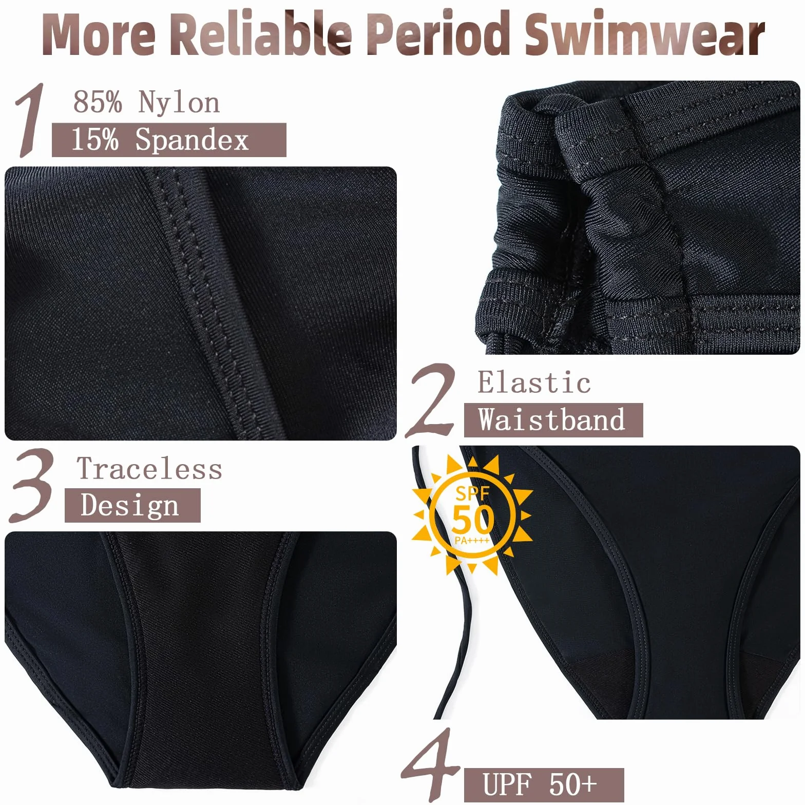 Traje de baño de 4 Capas a Prueba de Fugas para Mujeres y Niñas, Alta Elasticidad