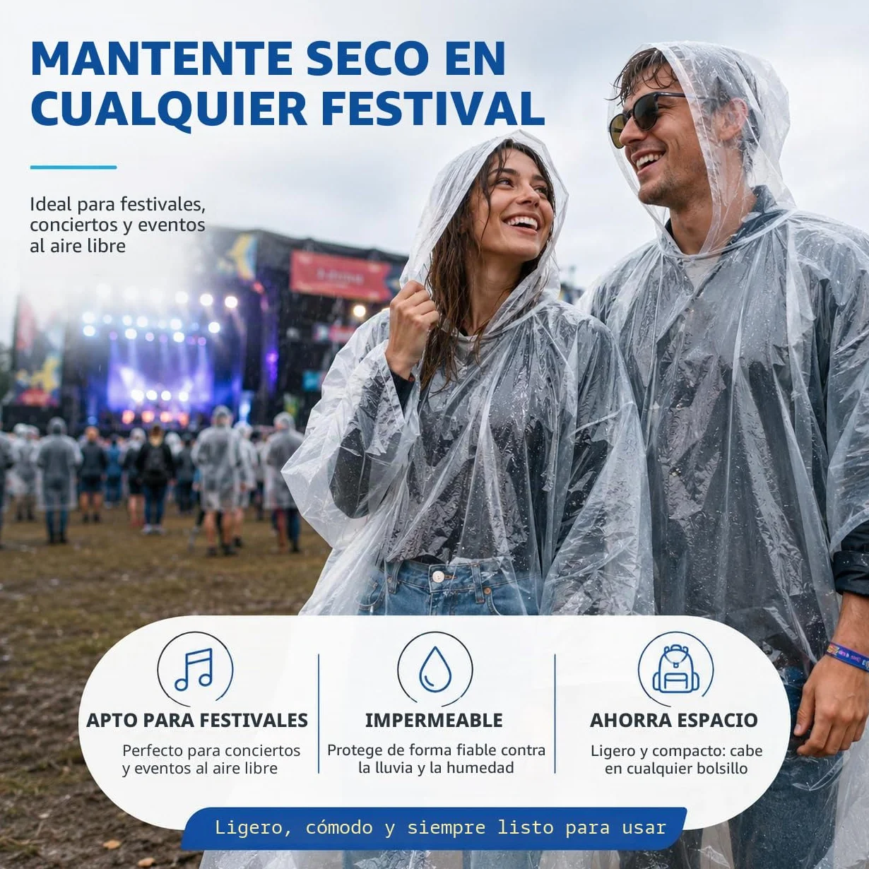 Travelfreund® Chubasquero Desechable Impermeable Transparente con Capucha Talla Única para Adultos