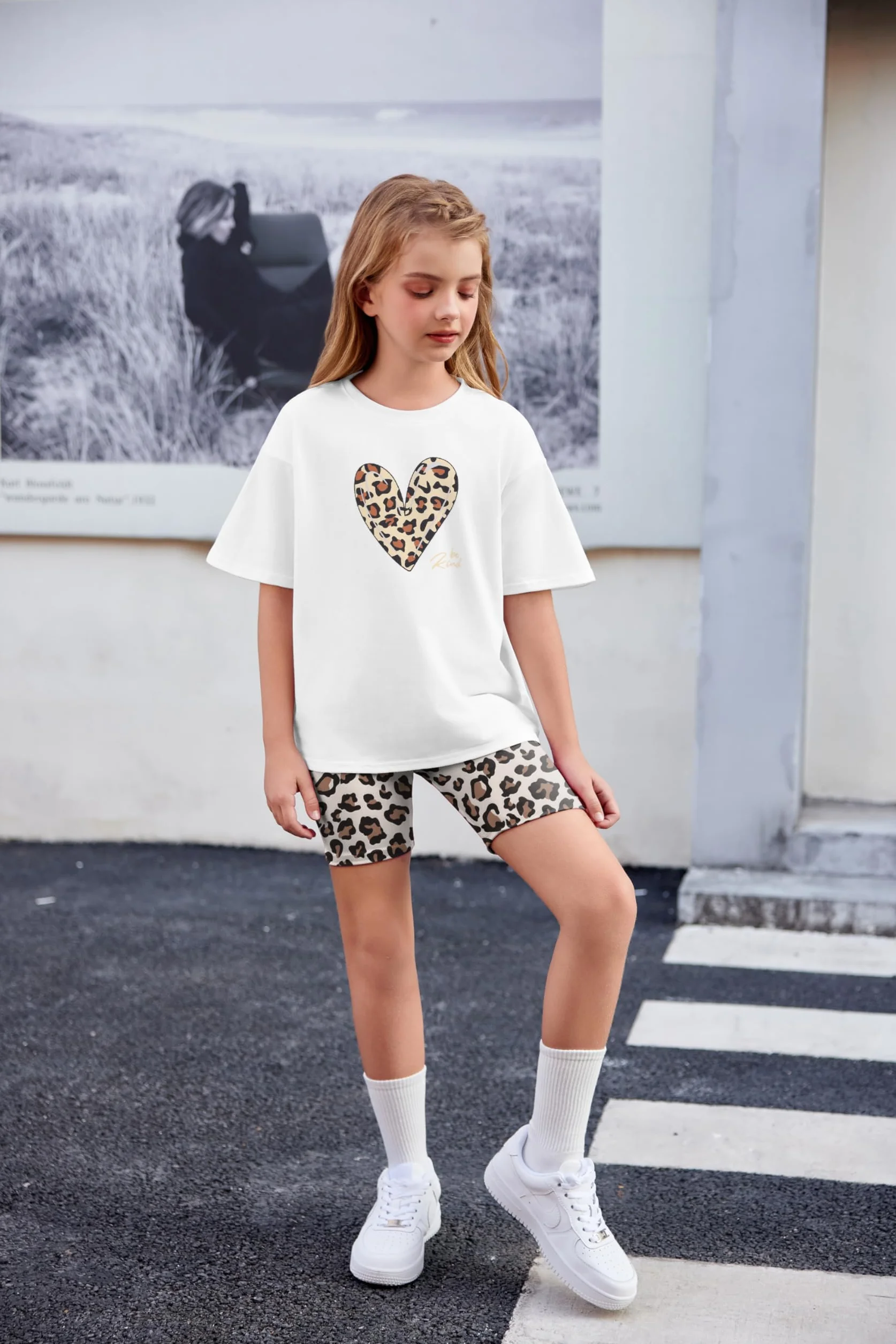 Arshiner Conjuntos de ropa para niña, camiseta con leggings cortos, juego de dos piezas, ropa de verano, ropa deportiva para niñas, ropa de moda para niños de 5 a 13 años