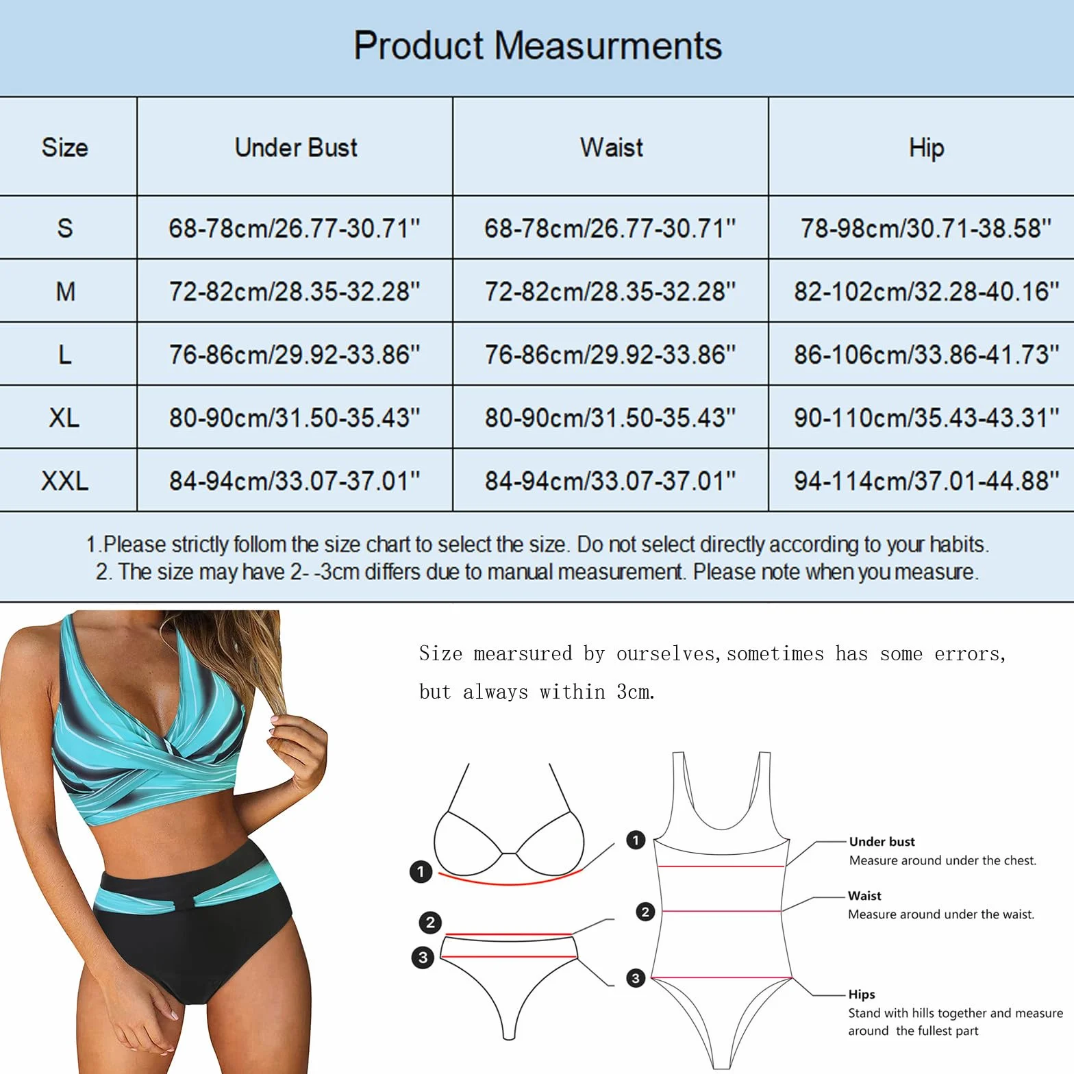 Traje de Baño Mujer Bikini Floral Conjunto Dos Piezas Cuello en V Cintura Alta Control de Vientre Push Up