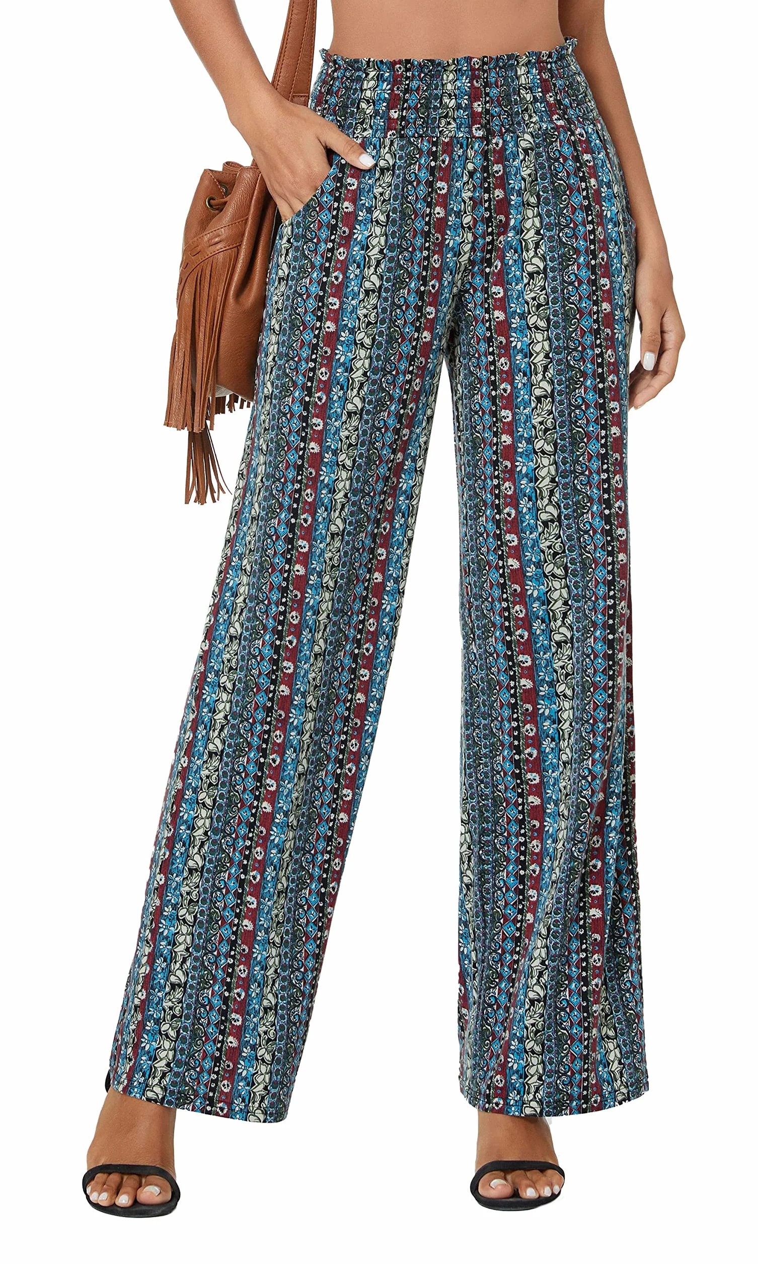 Casual Pierna Recta Boho Yoga Pantalones Cintura Elástica con Bolsillos