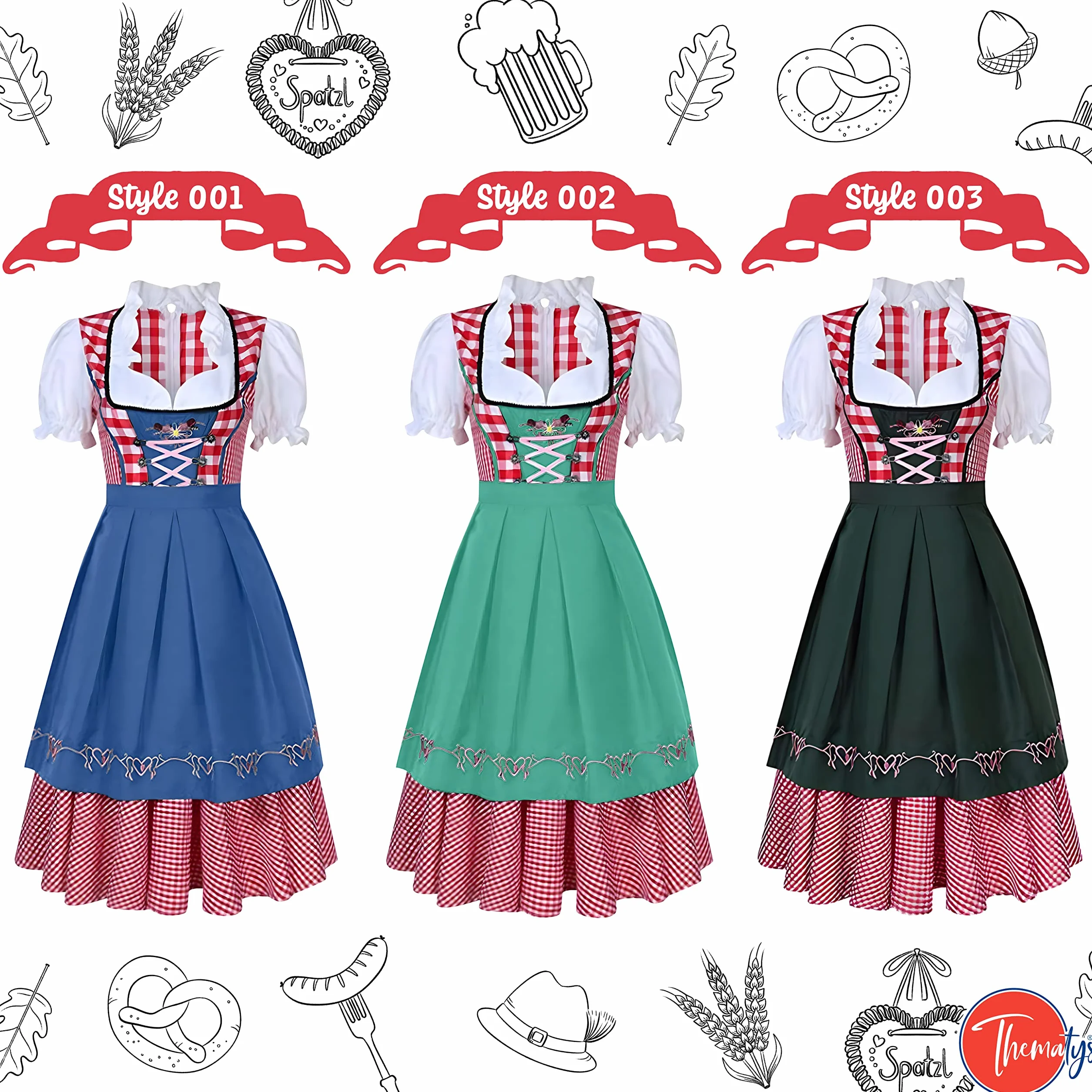 Dirndl Midi con Delantal para Señoras Blusa Tradicional Incluida Vestido de Traje Típico Oktoberfest