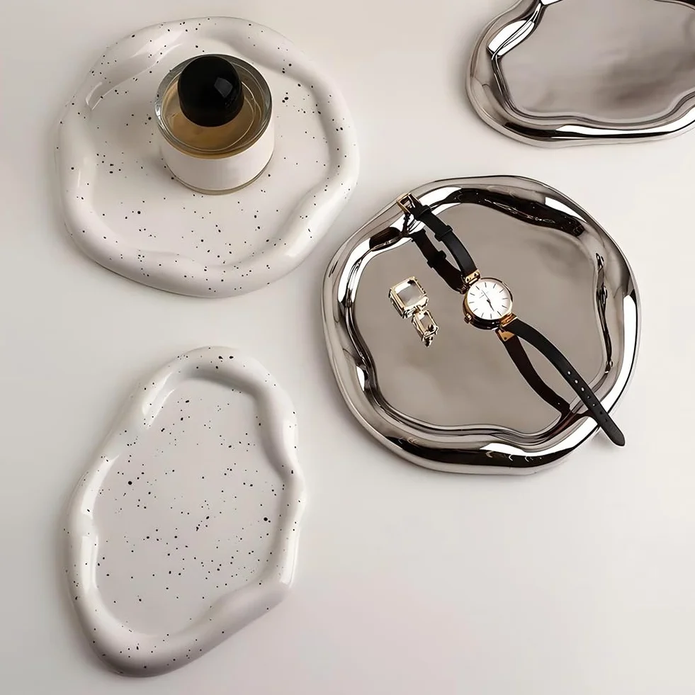 Plato de Joyería, Bandeja de Baratijas de Cerámica Plato de Joyería Simple Bandeja para Llaves, Organizador de Exhibición de Joyería Decorativo para el Día de la Madre, Cumpleaños(Nube blanca)