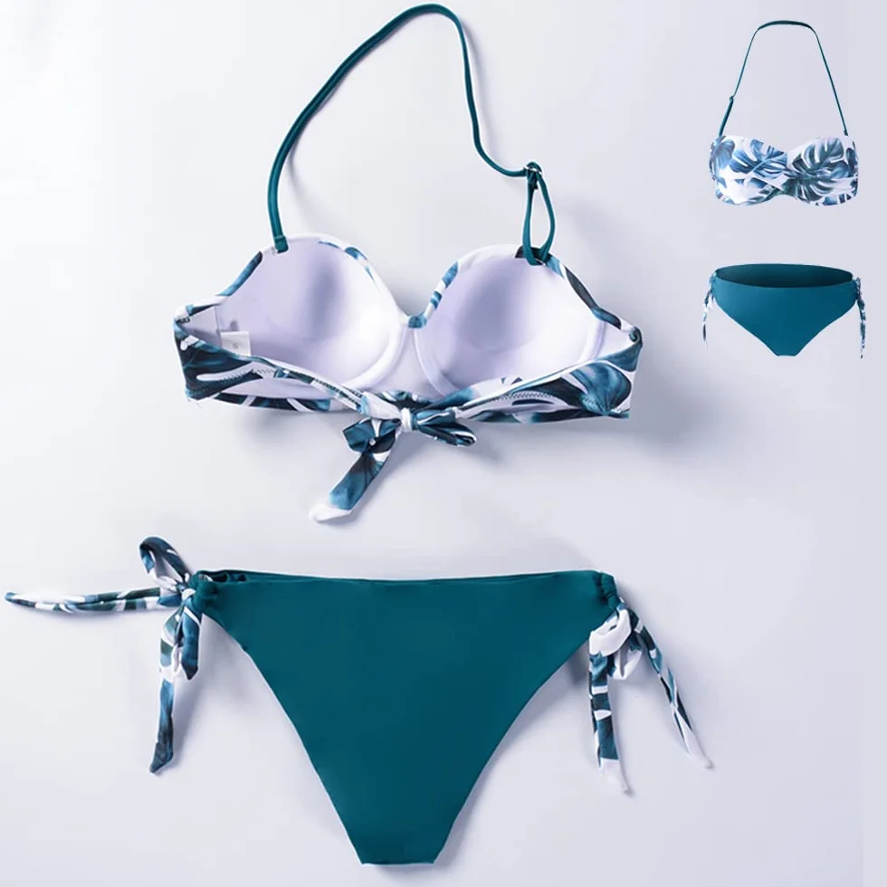 CheChury Bikini Mujer Traje de baño Bandeau Brasileño Cintura Alta con Impresión Relleno