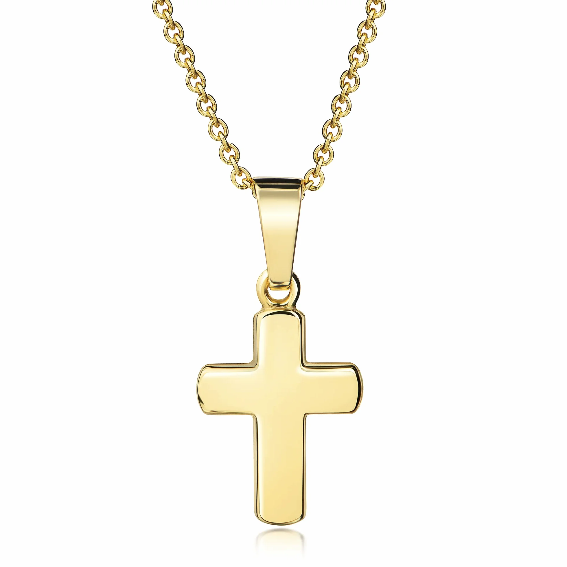 Colgante infantil cruz brillante 12 mm cadena 36/38 cm plata de ley 925 chapado en oro