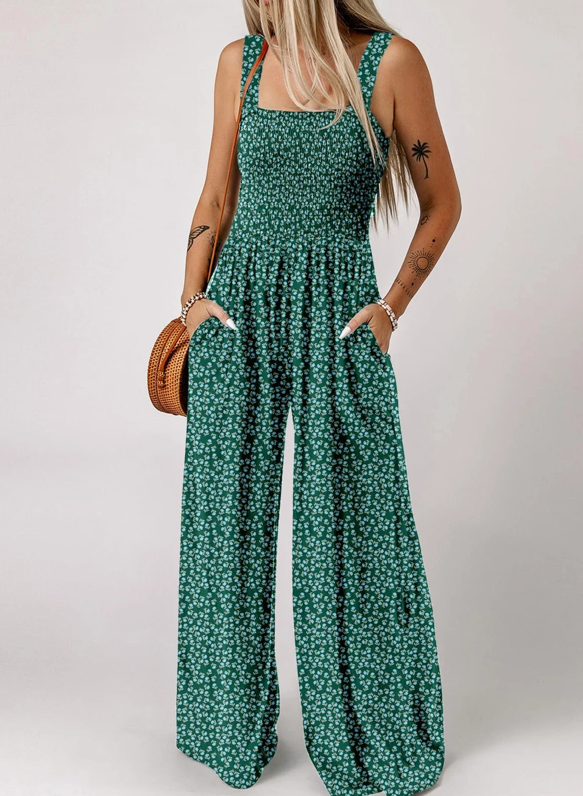 Dokotoo Mujer Mono Vestido Estampado Floral Peto Pierna Ancha Bolsillos