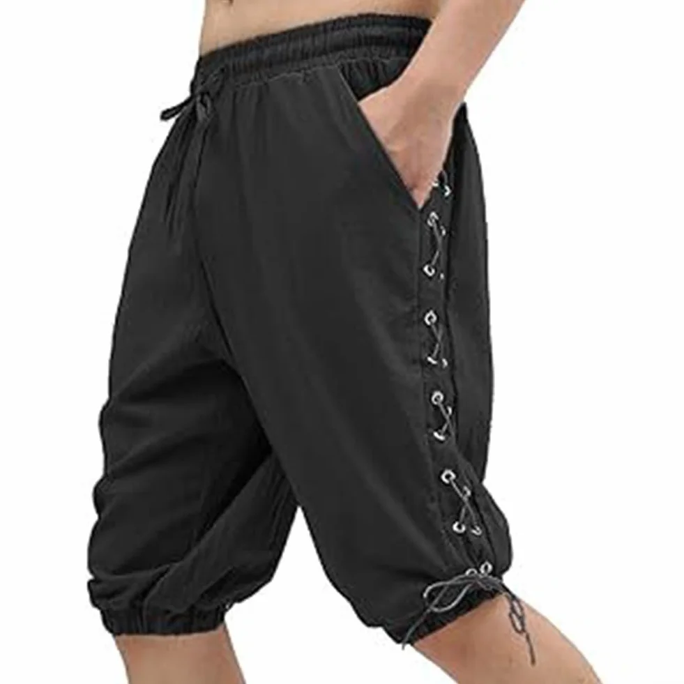 Gdfnmogo Pantalones cortos medievales de pirata renacentista para hombre, con cordones, ideales para fiestas temáticas y eventos
