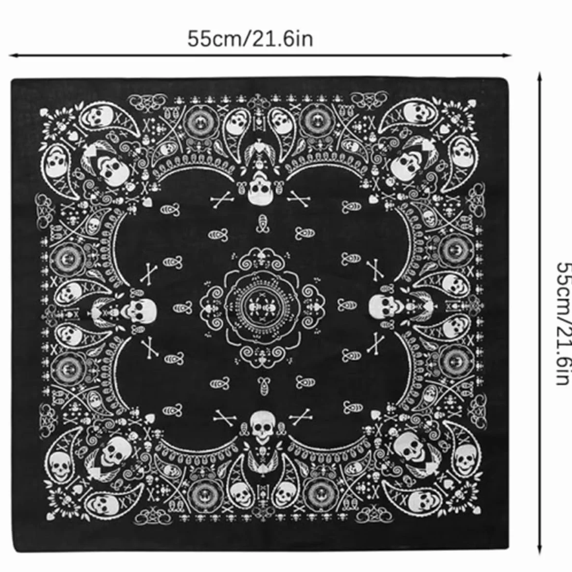 Pañuelo Bandana Mujer Hombre Negro Doble Faz Calavera Halloween