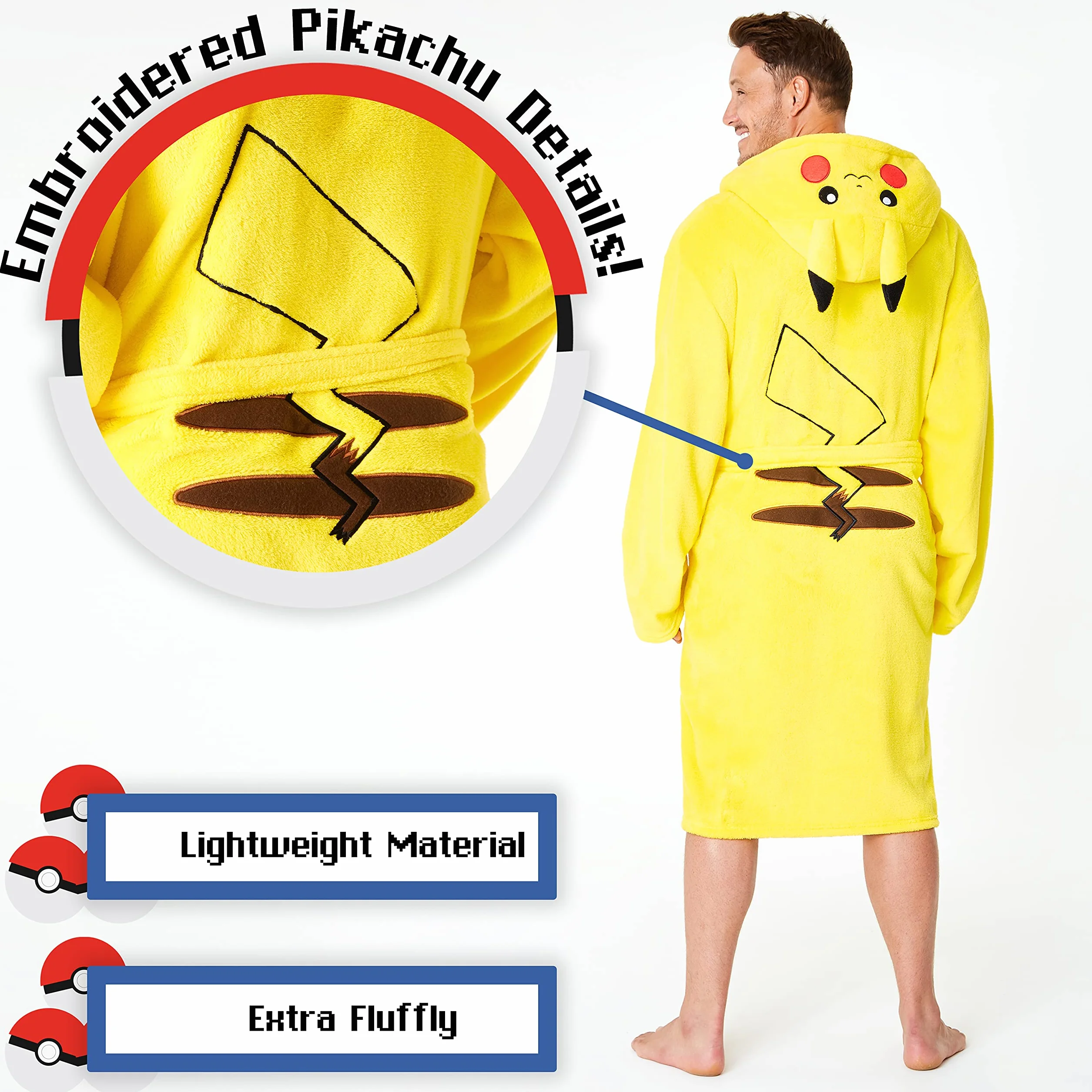 Pokemon Bata de Casa de Hombre de Pikachu, Albornoz Hombre Forro Polar S - 3XL, Regalos para Hombre