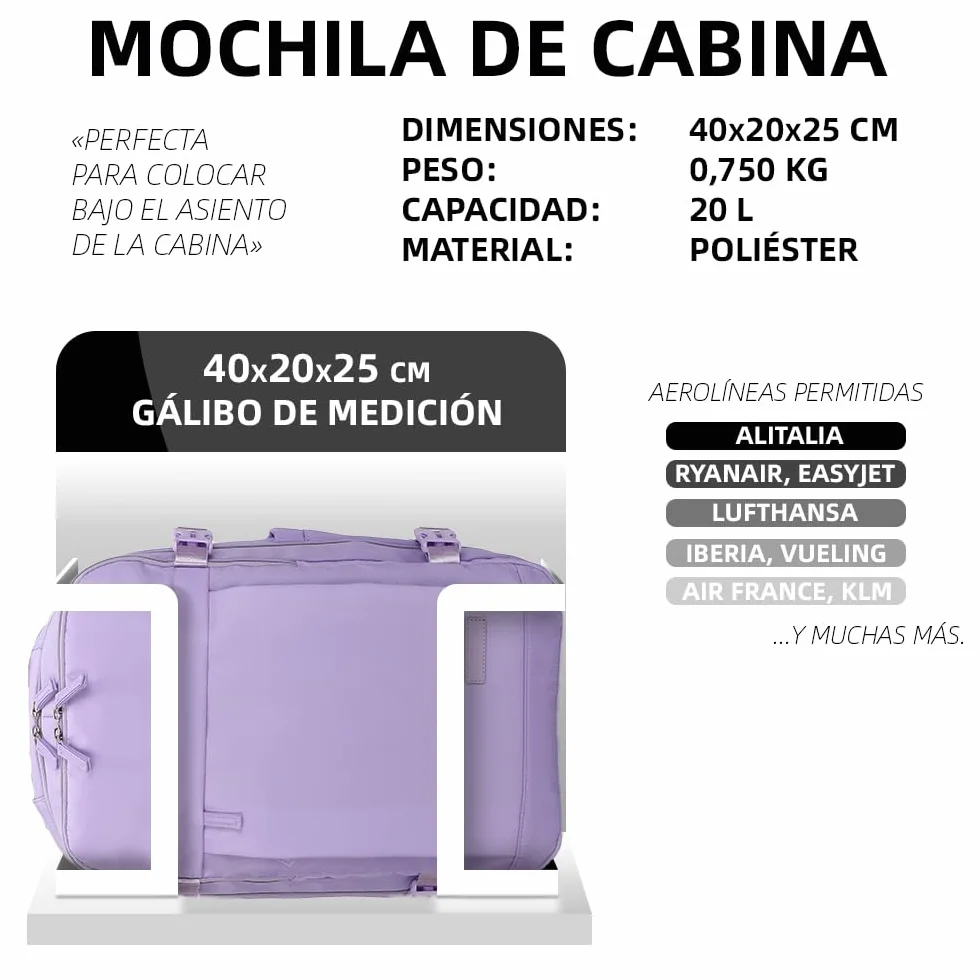 RAYKONG Mochila Cabina Ryanair 40x20x25cm 20L Impermeable Compatible Computadora Portátil 14 Pulgadas Puerto Carga Equipaje Mano Alta Resistencia