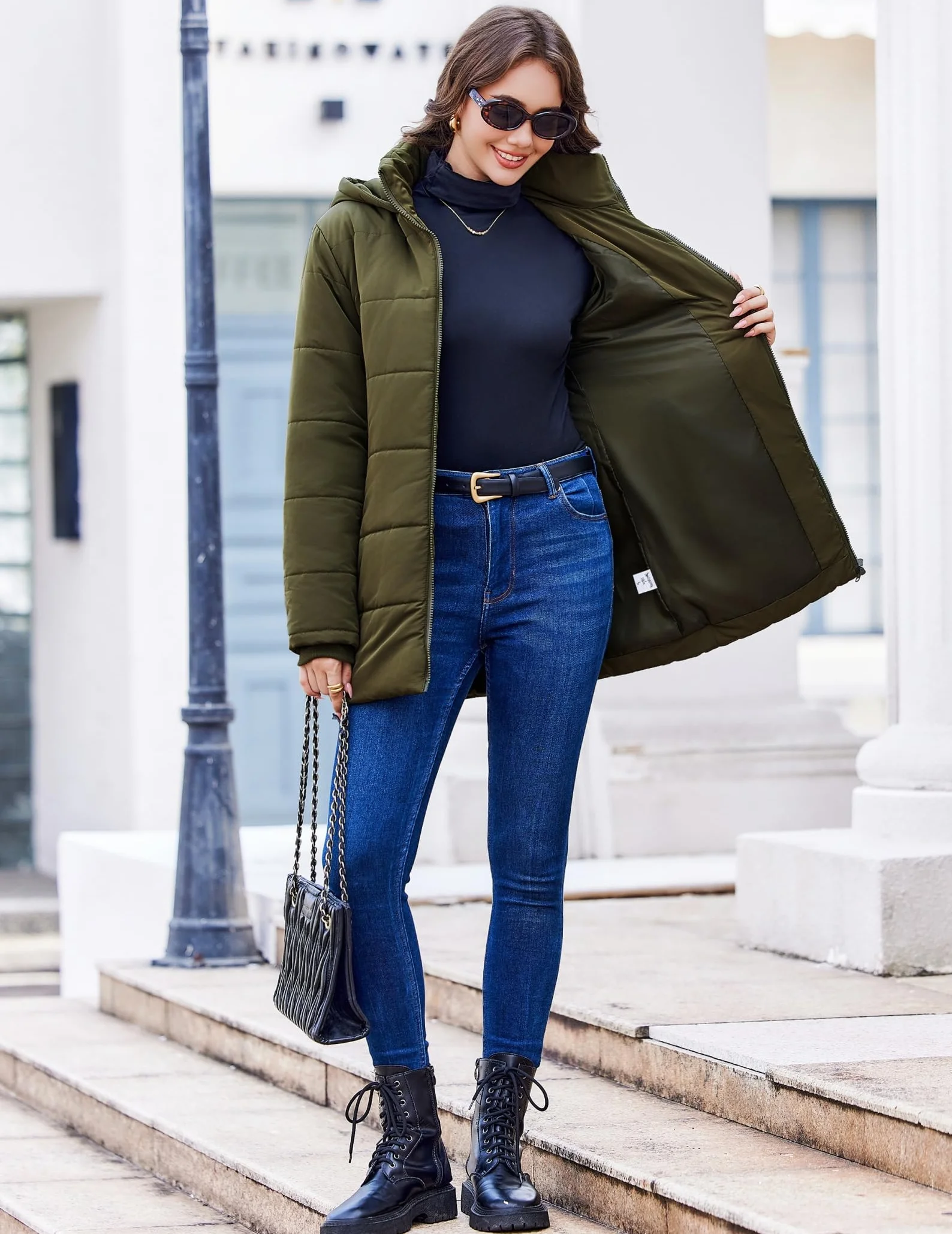Hotouch Abrigo de invierno para mujer largo acolchado con capucha ajustado cálido chaqueta informal a prueba de viento gruesa algodón S-XXL
