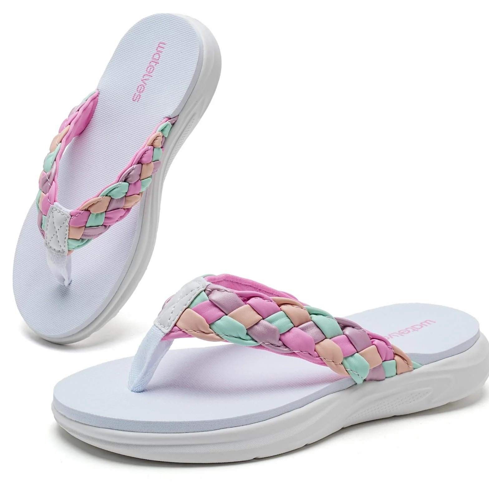 WateLves Chanclas para niñas suela gruesa, purpurina escamada, sandalias antideslizantes de verano