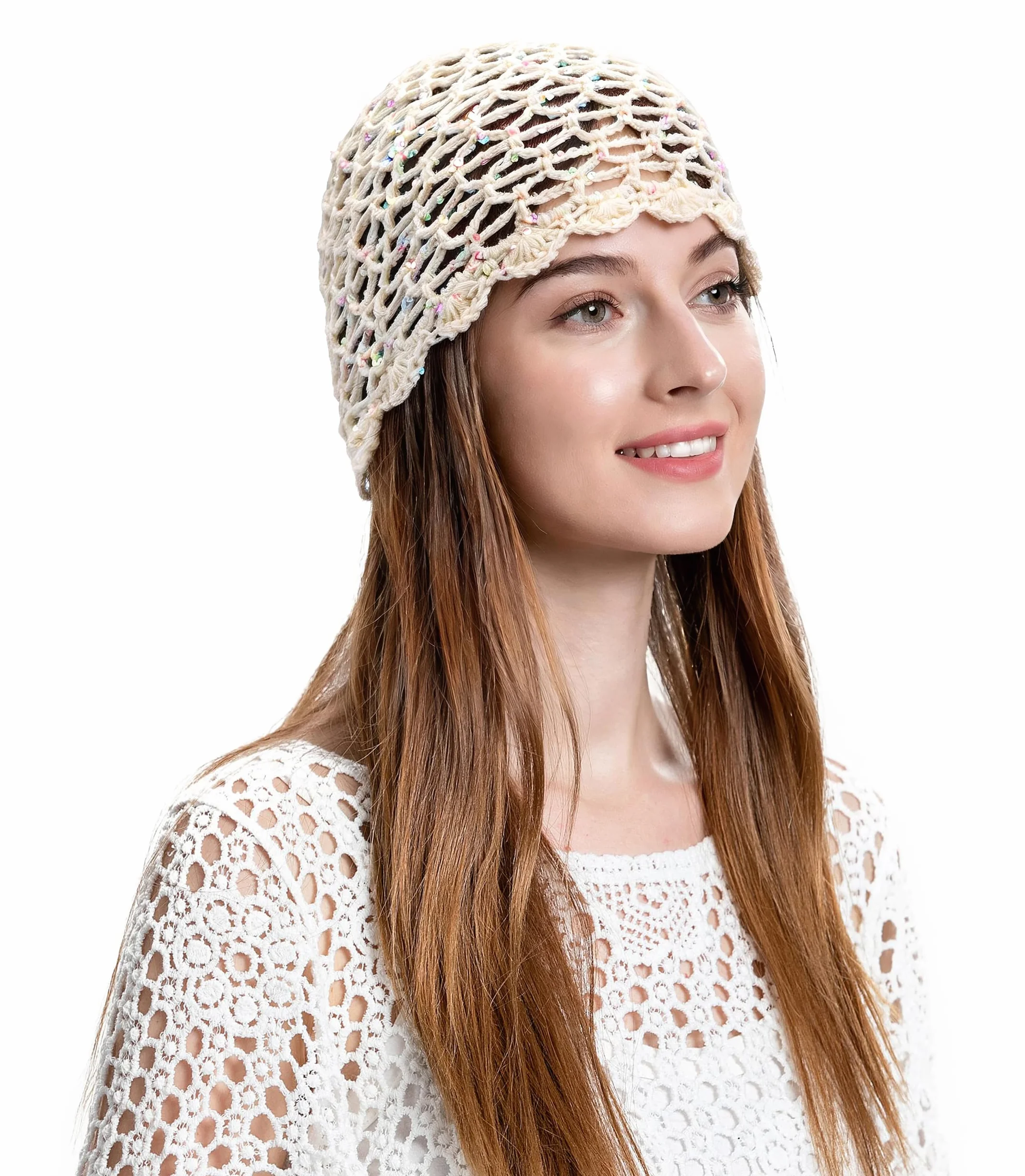 Gorro de punto de verano hecho a mano con flores