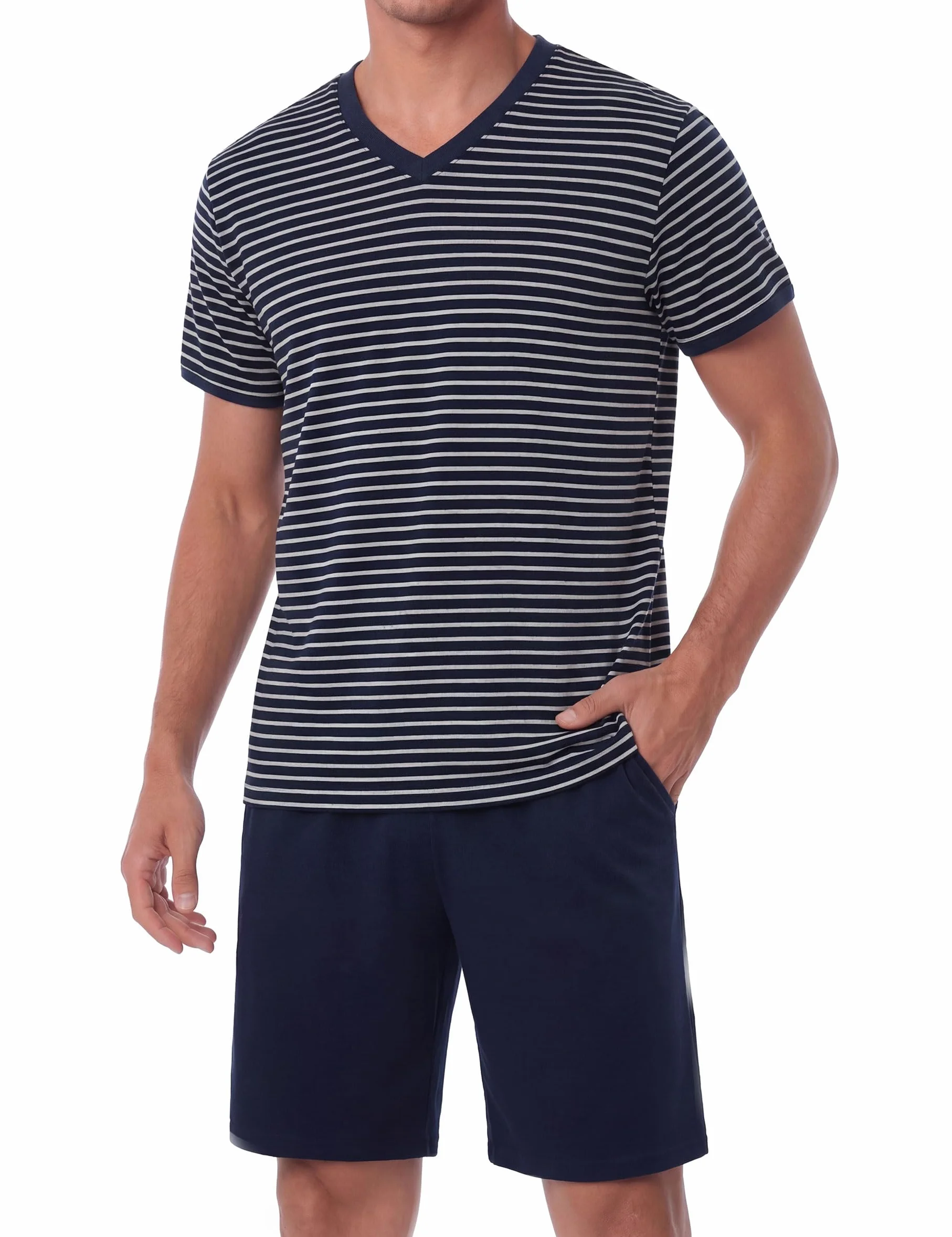 Bresdk Pijama Hombre Verano Algodón Corta Conjunto de Raya Camiseta Manga Corta