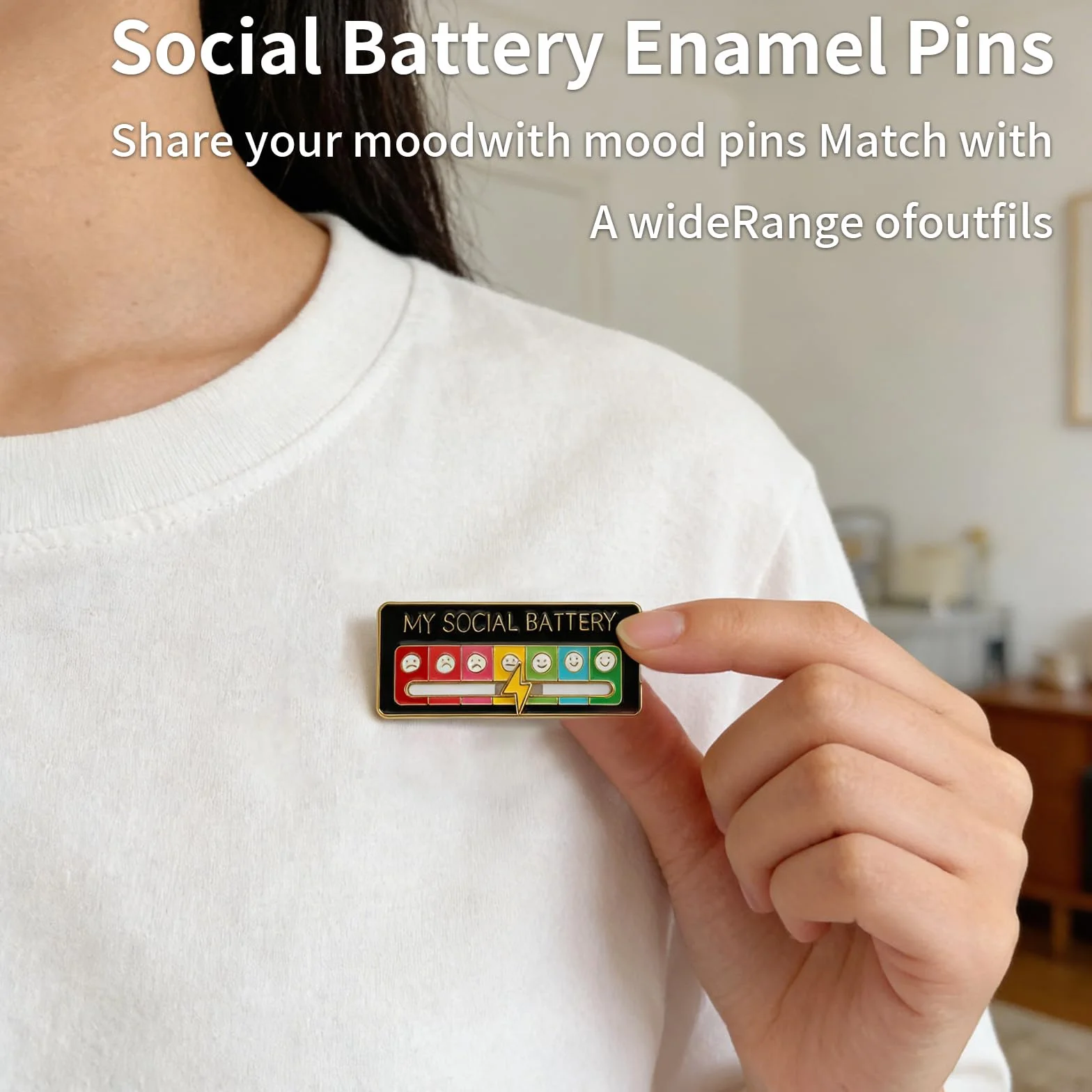 Medidor de Estado de Ánimo, 2 Piezas Batería Social & Insignia, Broche para Mochila