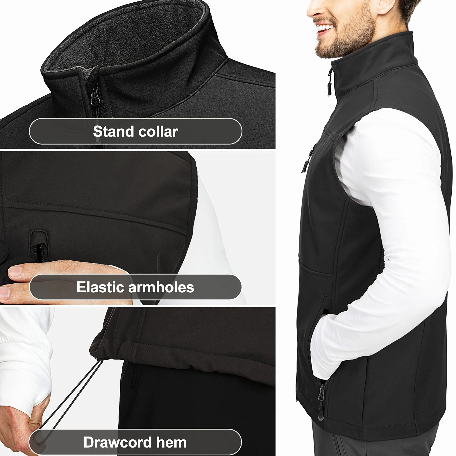 Chaqueta de chaleco softshell para hombre impermeable a prueba de viento 33,000ft