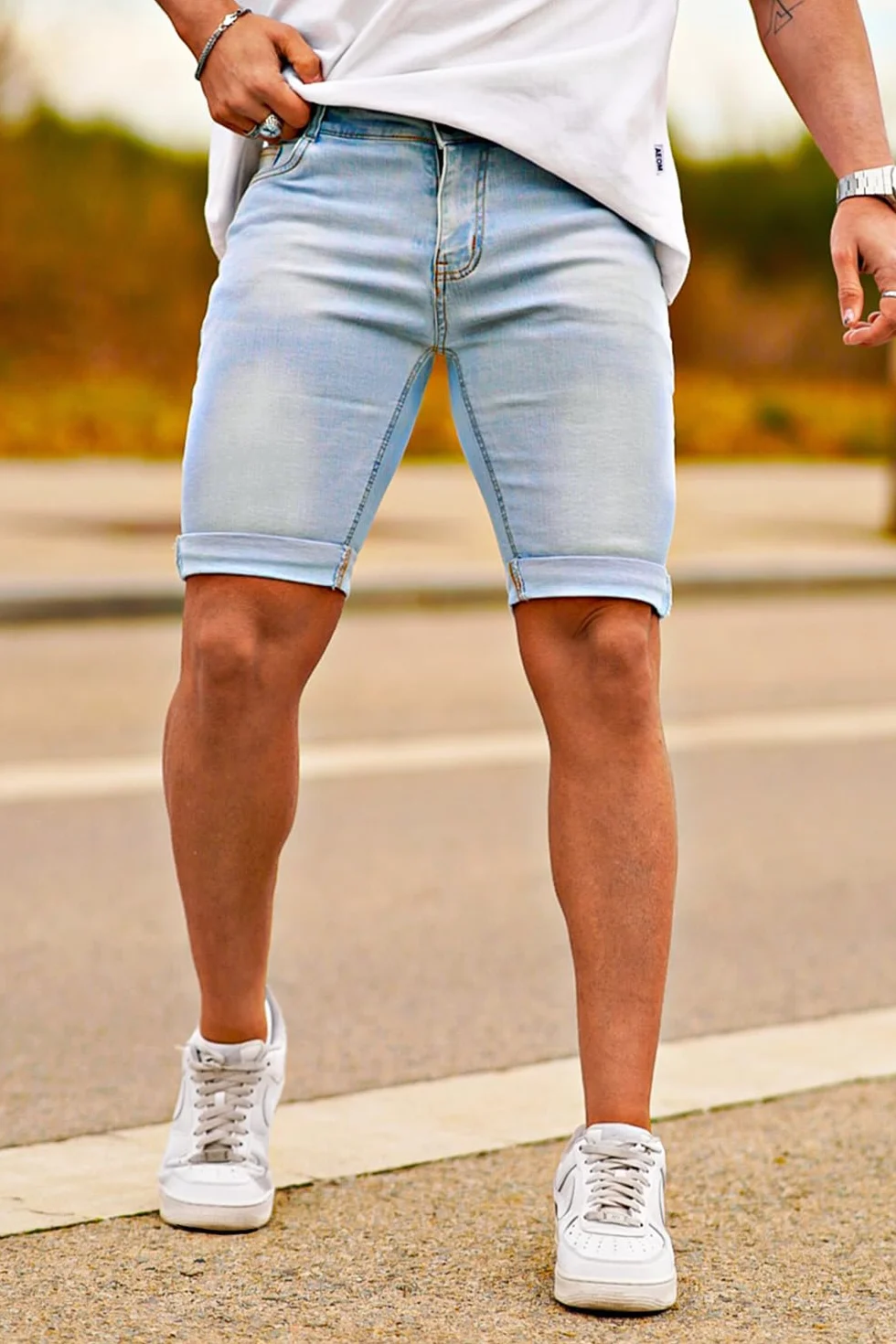 GINGTTO Pantalones Cortos Hombre Slim Fit Elastico Vaqueros Ajustado