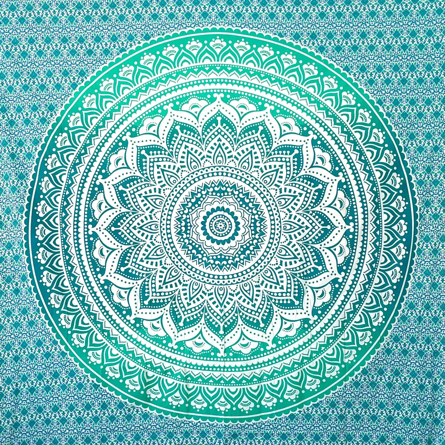 MOMOMUS Tapiz Mandala de Tela Multiusos XXL 210x230 cm Turquesa