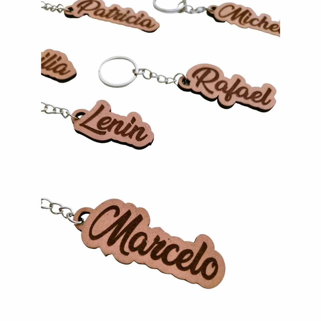 Llavero Personalizado de Madera Natural con Nombre Grabado, Anilla de Acero Inoxidable, 3mm