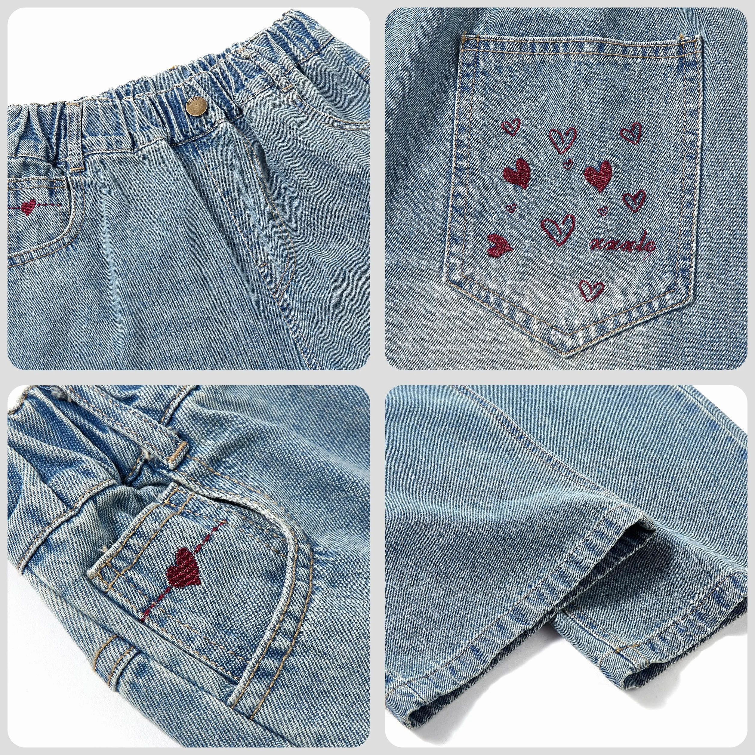 Pantalones Vaqueros Baggy para Niñas Cintura Alta Elástica Pierna Ancha Denim Loose Bootcut 6-15 Años