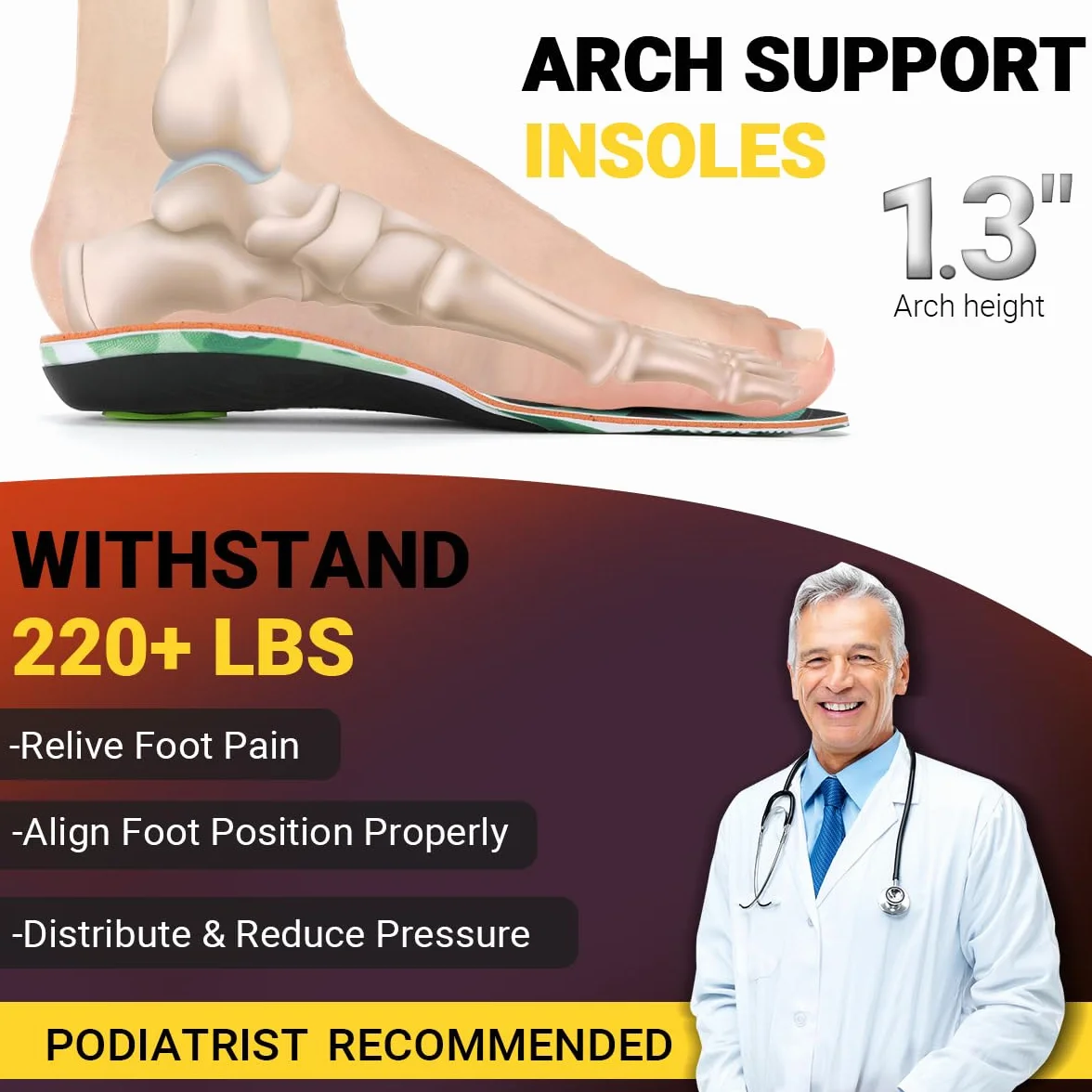 Plantillas Ortopédicas Fascitis Plantar Gel Hombre Mujer Pies Planos Espolón Calcáneo Alivio Dolor Pie