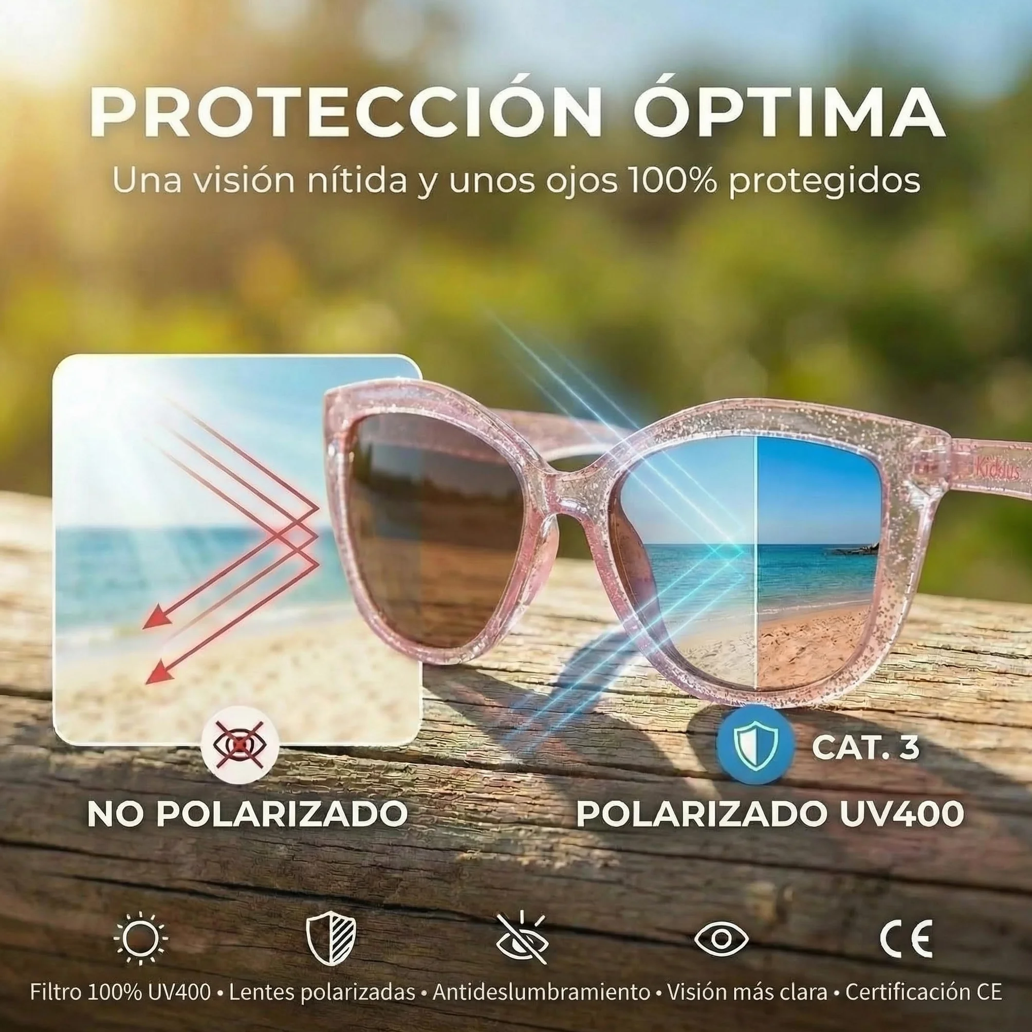 Kiddus Gafas de Sol Niña 4-8 Años Polarizadas UV400 CAT3 TR90 Flexible CE ISO REACH