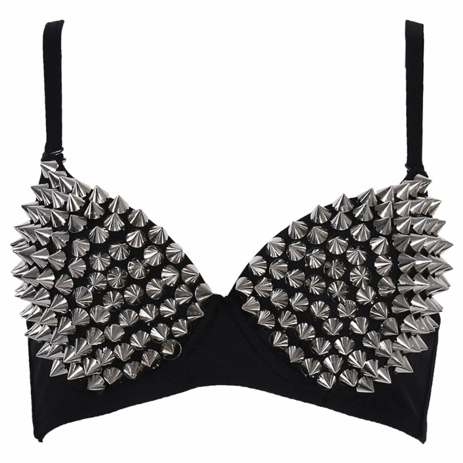 Brasier sin tirantes para mujer, diseño punk de metal con tachuelas, brasier de baile para discoteca