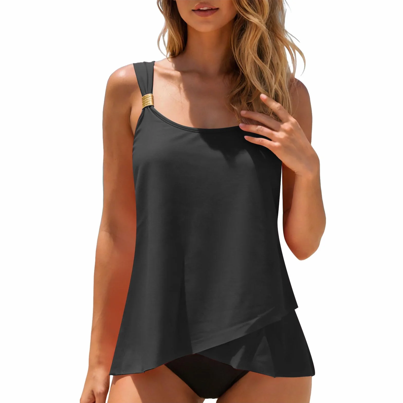 Bañadores Mujer 2 Piezas Tankini Cuello Redondo Conjunto Bikini Top y Bottom Tirantes Control Barriga Cintura Alta