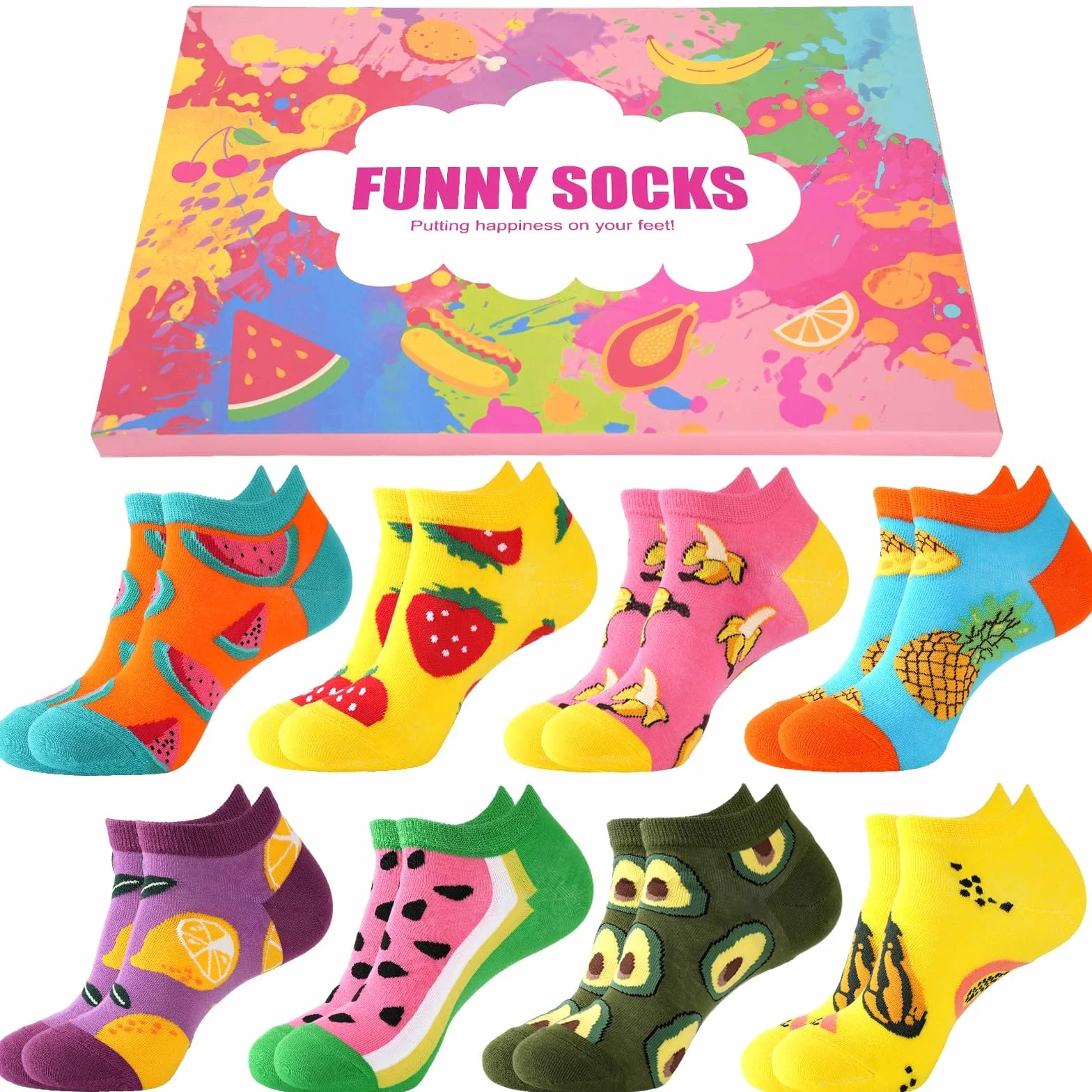 Calcetines Divertidos para Mujeres, 8 Pares Algodón Tobillo, Regalos Únicos