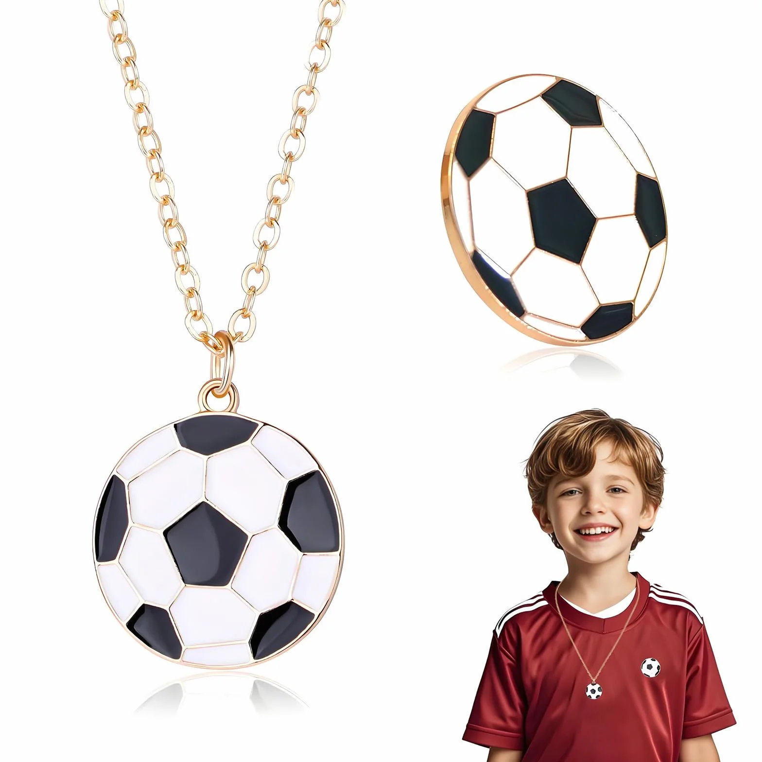 Collar de Fútbol Cadena Oro Hombre Cruzado Sólido Blanco y Negro