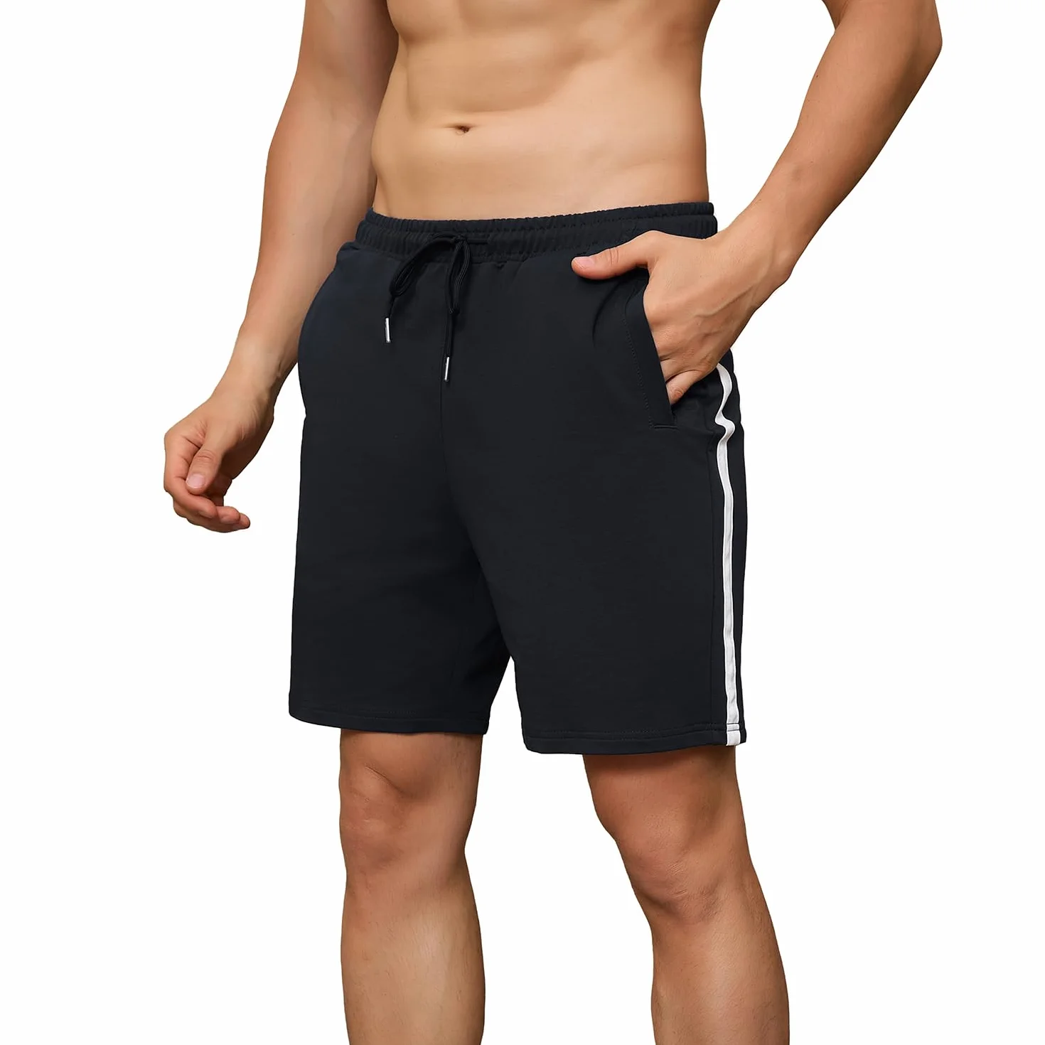 Pantalones Cortos Hombre Algodón Bermuda Transpirable Elásticos Deportivo para Correr Yoga con Bolsillos