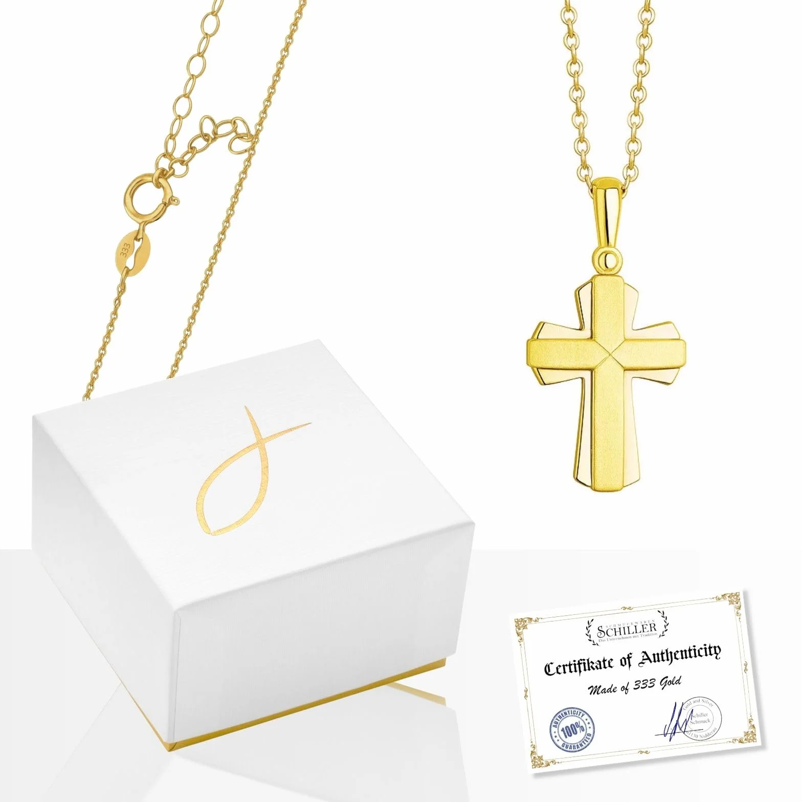 Collar Clásico De Oro 333 Con Colgante En Forma De Cruz Para Niños