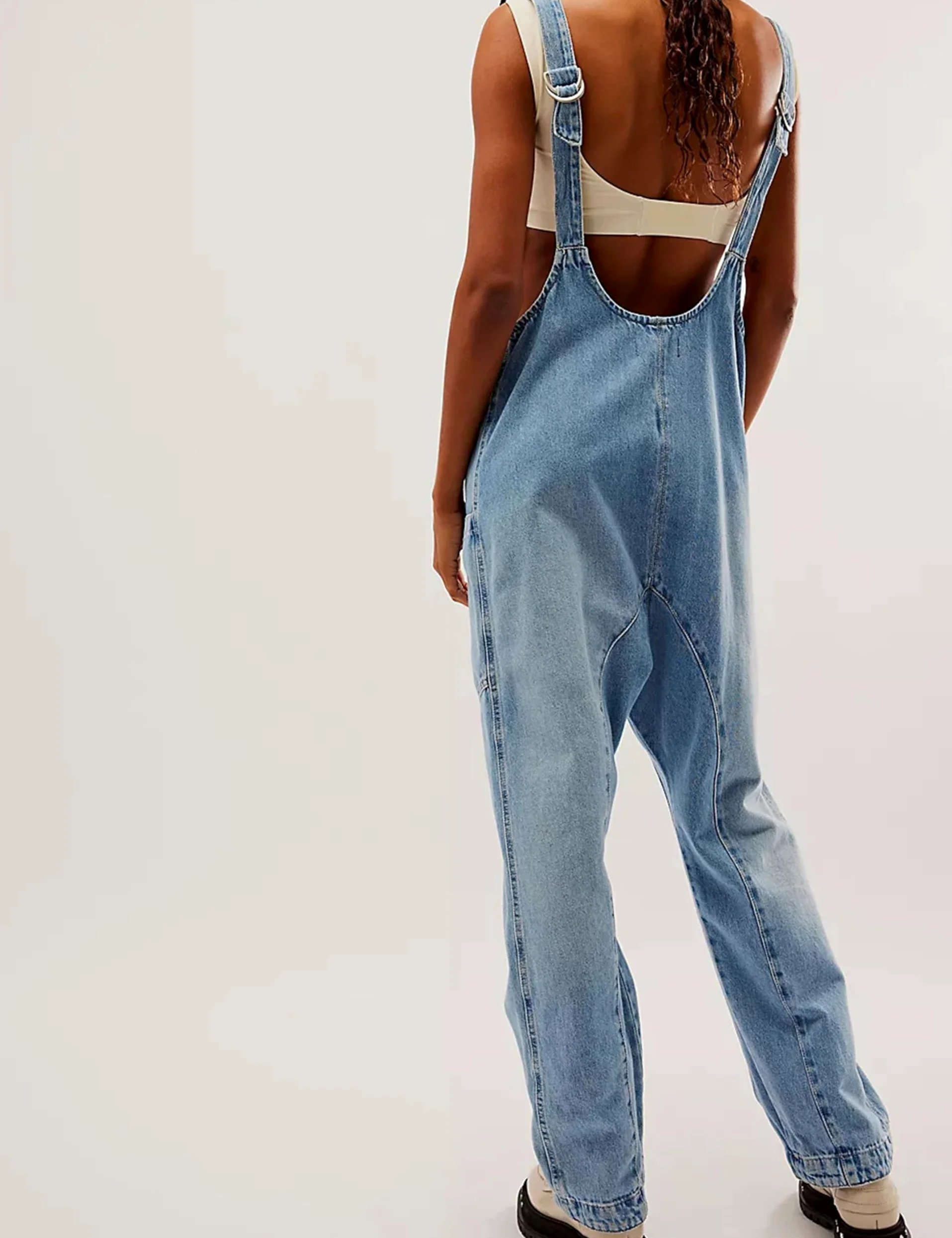 Peto Vaquero Para Mujer - Informal Escote En V Corte Holgado Tirantes Ajustables Pantalones Vaqueros Con Bolsillos Mono Cargo Con Piernas Rectas Tirantes Rompers