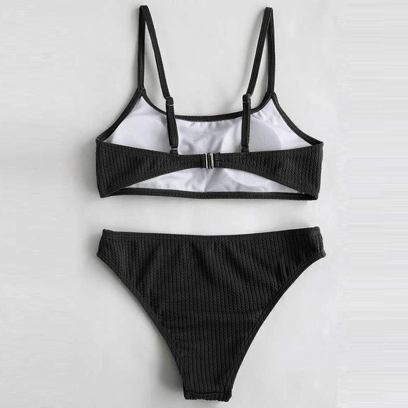 Bikini con lunares de dos piezas para niñas, cintura alta, traje de baño, negro